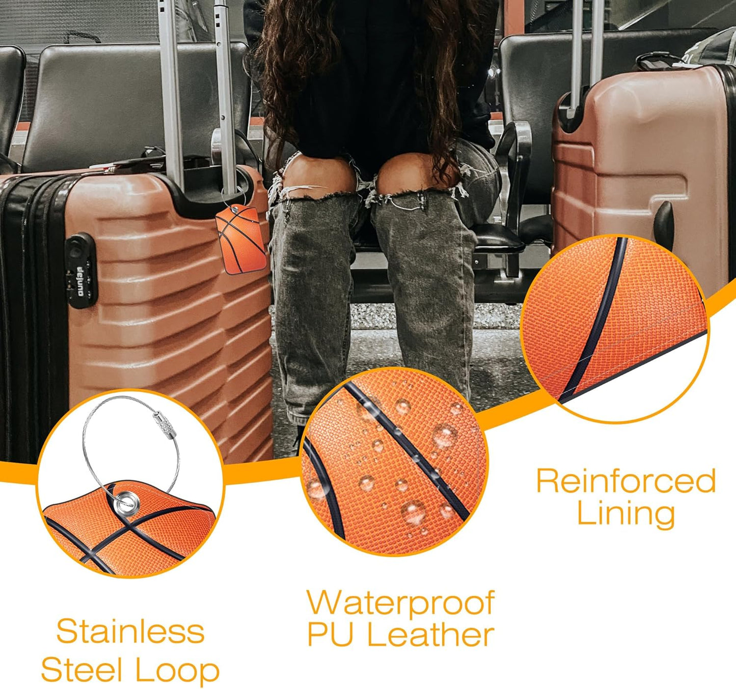 3 Pack Luggage Tags for suitcases American Football Baseball Basketball Leather Luggage Tag, Identifiers with Privacy Name ID Label and Metal Loop for Men Women Travel Bag Suitcase