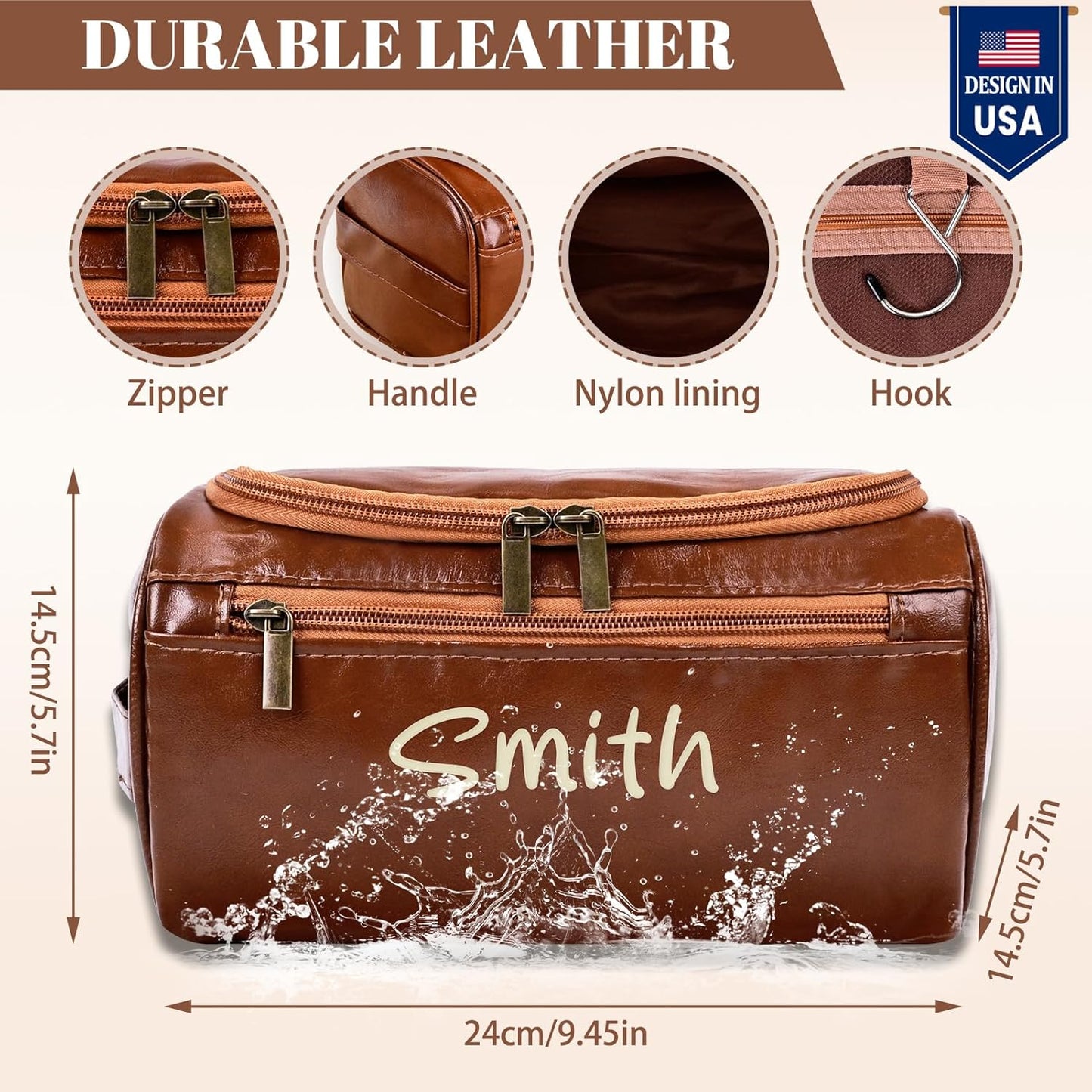 Personalized Leather Toiletry Bag for Men, Engraved Monogrammed Dopp Kit for Men,Travel Pouch,Shaving Bags,Gifts for Birthday,Anniversary,Travel,Dad,Husband,Grandpa,Lover,Groomsmen (STYLE 1)