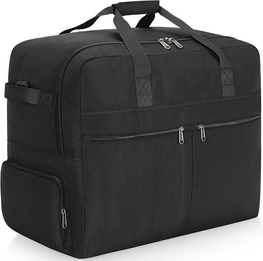 120L Foldable Large Travel Duffle Bag for Men and Women, Packable Duffel Bags with Shoe Compartment, Water Repellent & Tear Resistant (Black)