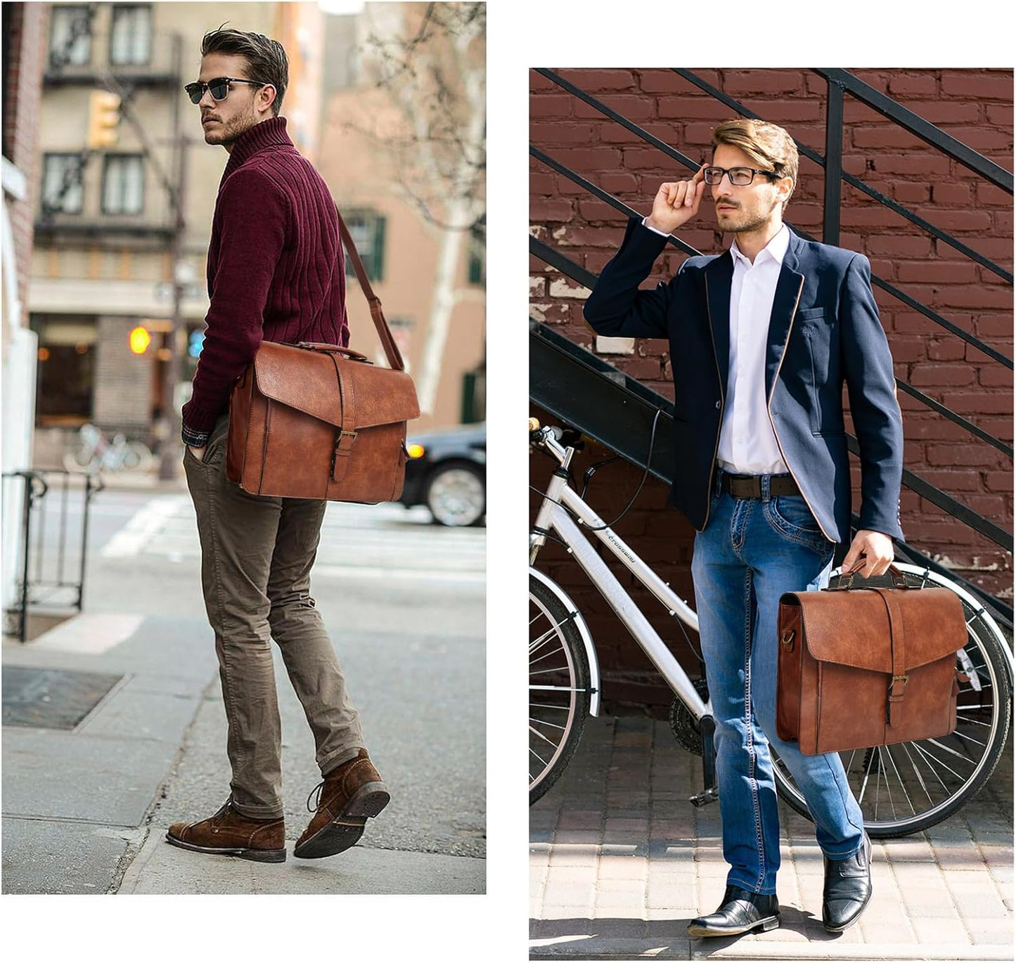 ESTARER Men's Leather Briefcase 15.6 Inch Laptop Messenger Bag for Business/Travel/Office, Professional Faux Leather Computer Satchel Shoulder Bag, Classic Brown