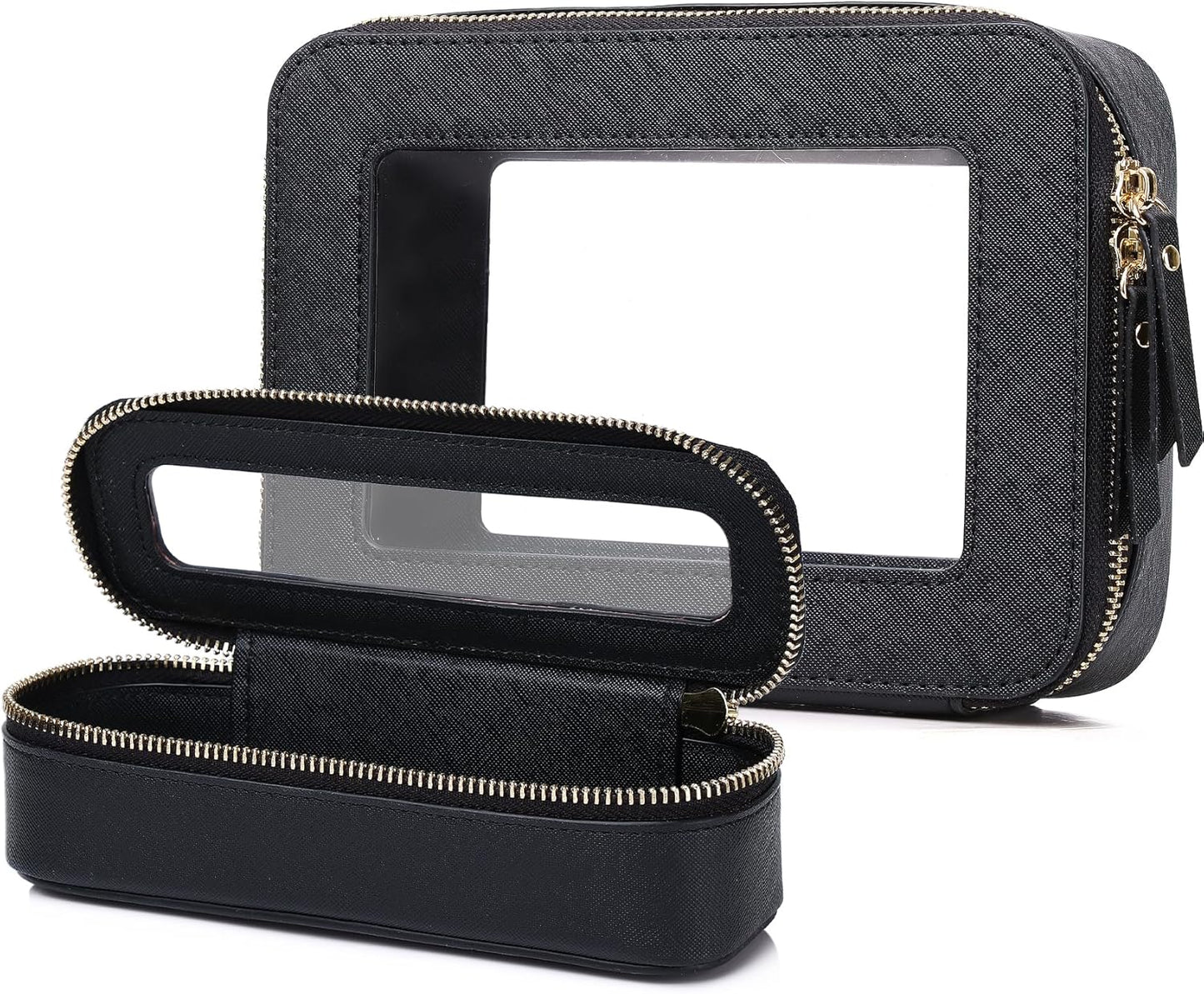 Clear Travel Makeup Bag with Brush Case Portable Transparent Cosmetic Bag and Toiletry Bag