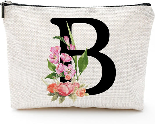 Personalized Letter B Makeup Bag for Women, Birthday Gifts for Mom, Small Zipper Pouch for Purse, Christmas Bridesmaid Friendship Gifts for Sister Daughter, Girls Weekend Gifts for Women-A02