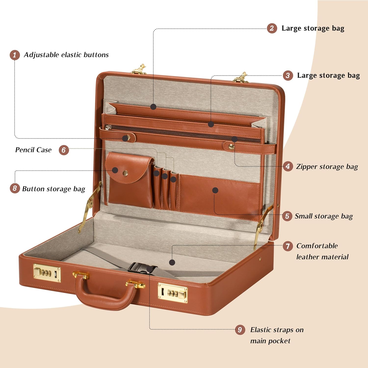 Briefcases for Men, Professional Leather Briefcase with Lock, Hard Shell Business Brief Case