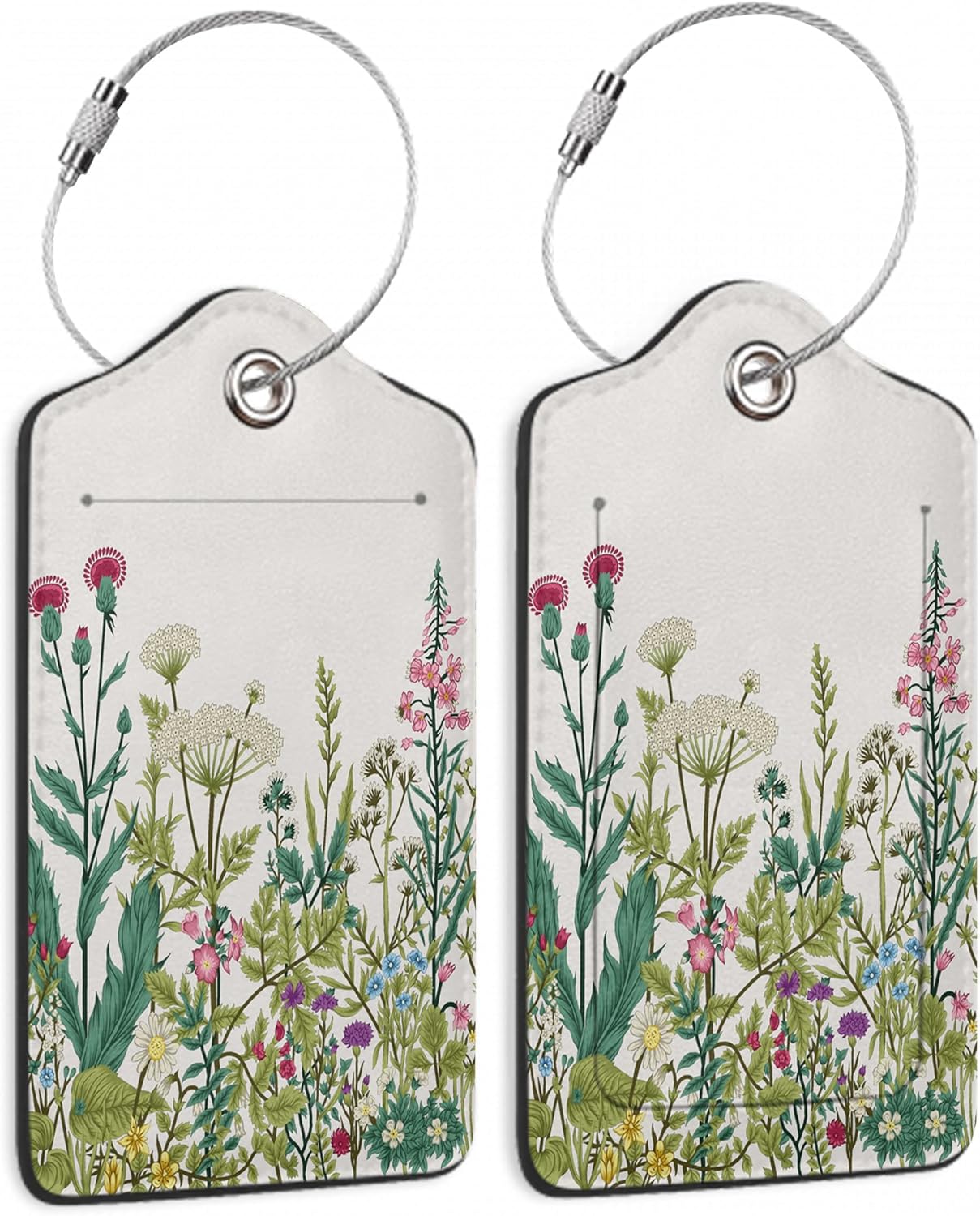 Luggage Tags for Suitcase,2 Pack Colorful Wildflower Herb Luggage Tag PU Leather Privacy Cover ID Label with Stainless Steel Loop for Women Men Teens Travel