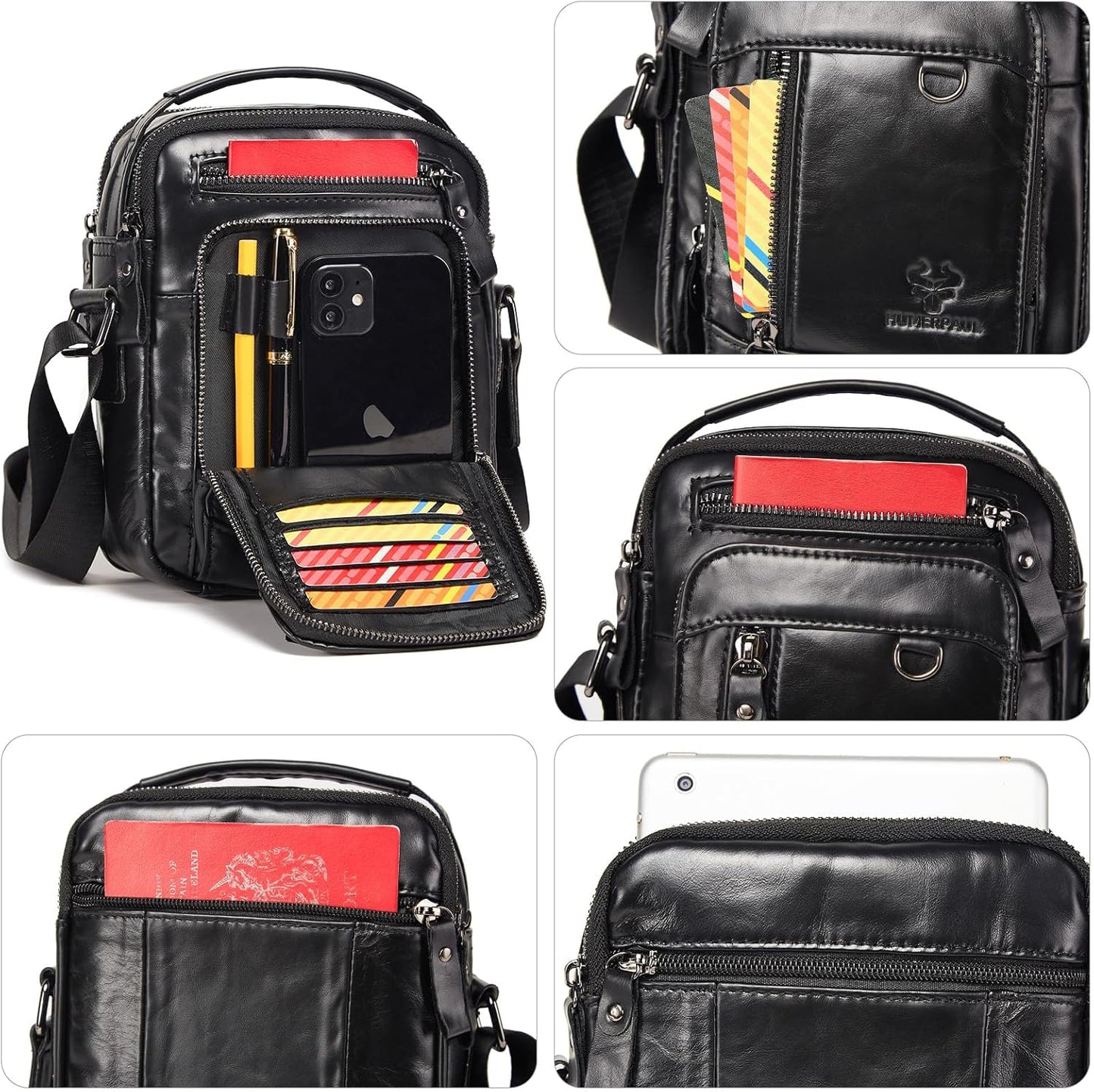 Messenger Bag for Men, Man Bag Genuine Leather Crossbody Shoulder Bag Handbag Satchel Bags for Work Travel