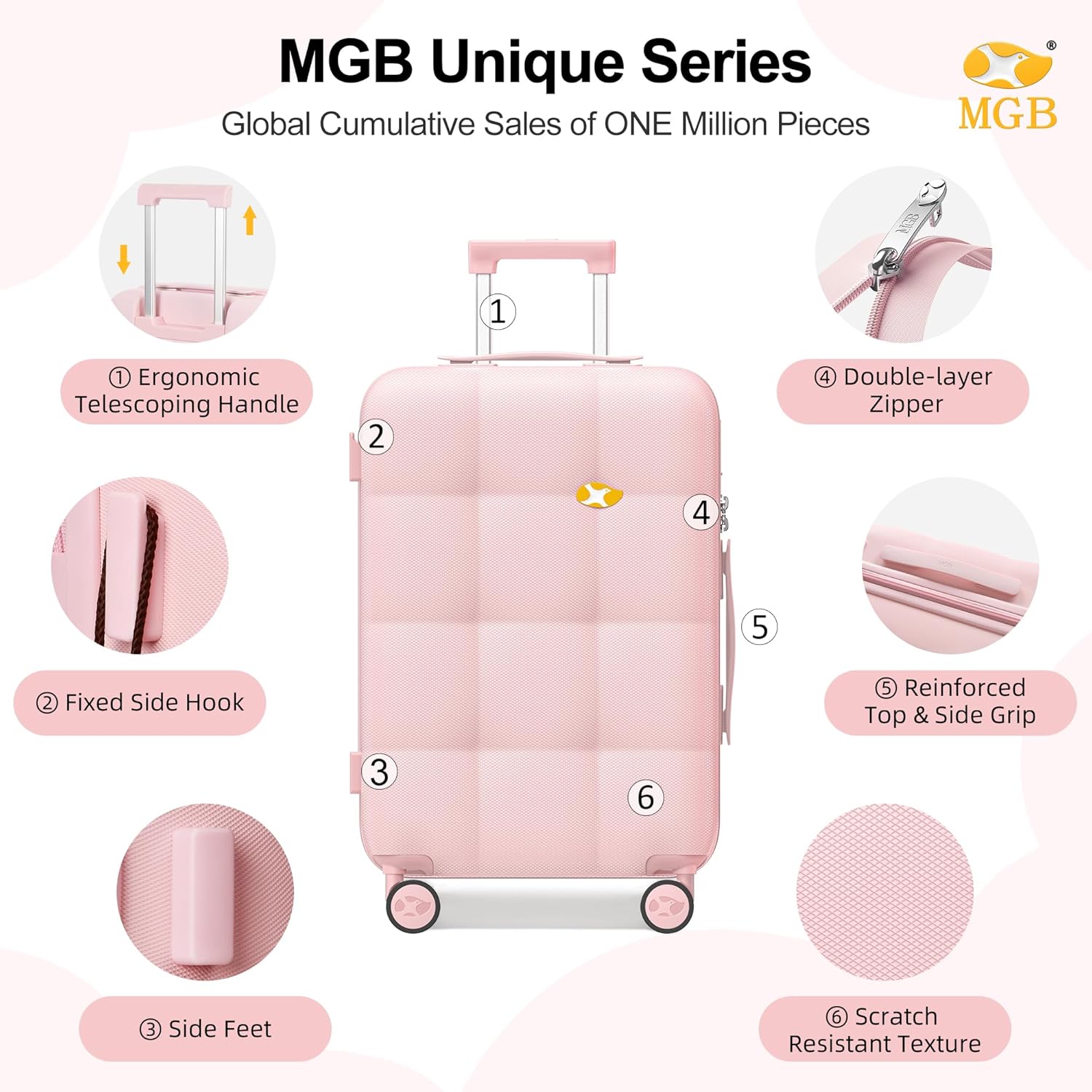 MGB 24 Inch Luggage Suitcases With Spinner Wheels Lightweight PC Hard Shell Rolling Suitcase With