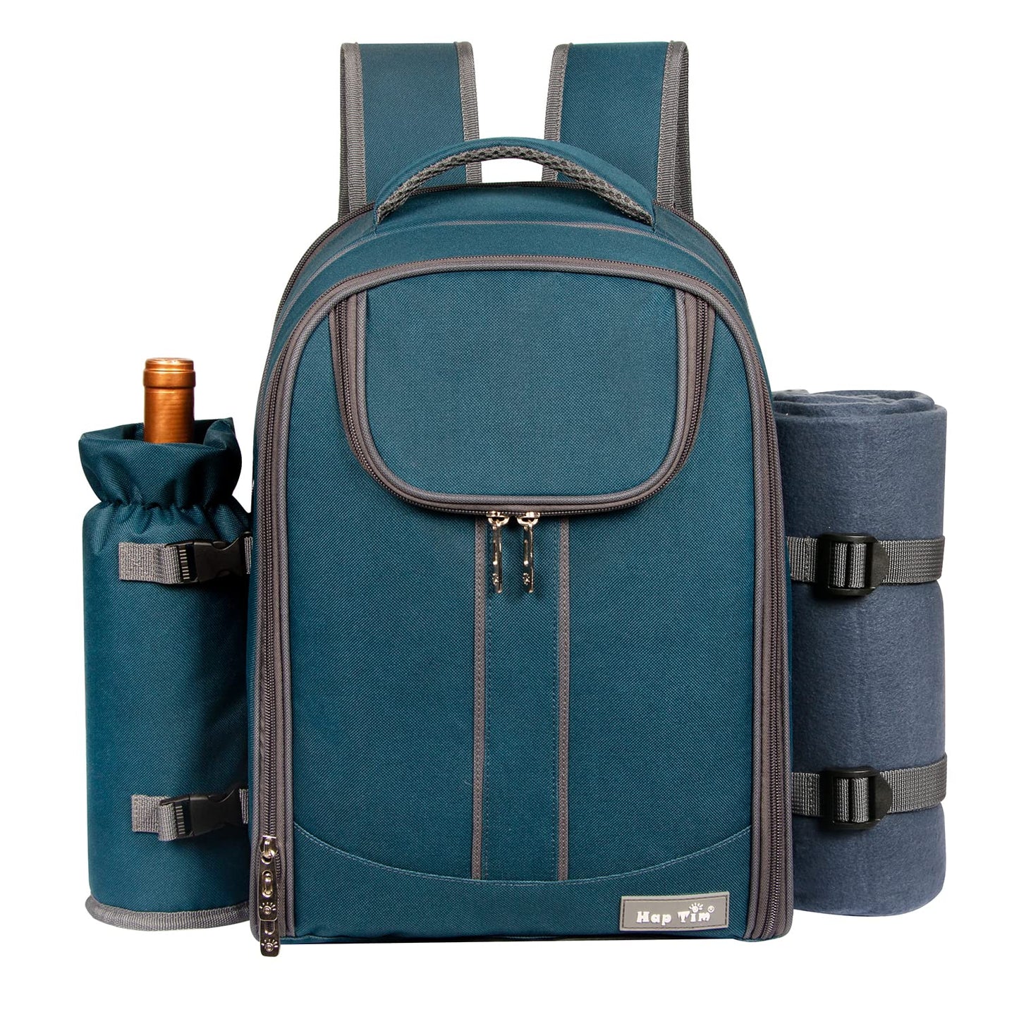 Hap Tim Picnic Basket Backpack for 4 Person with Blanket, Wine Holder, Cooler Compartment, Cutlery