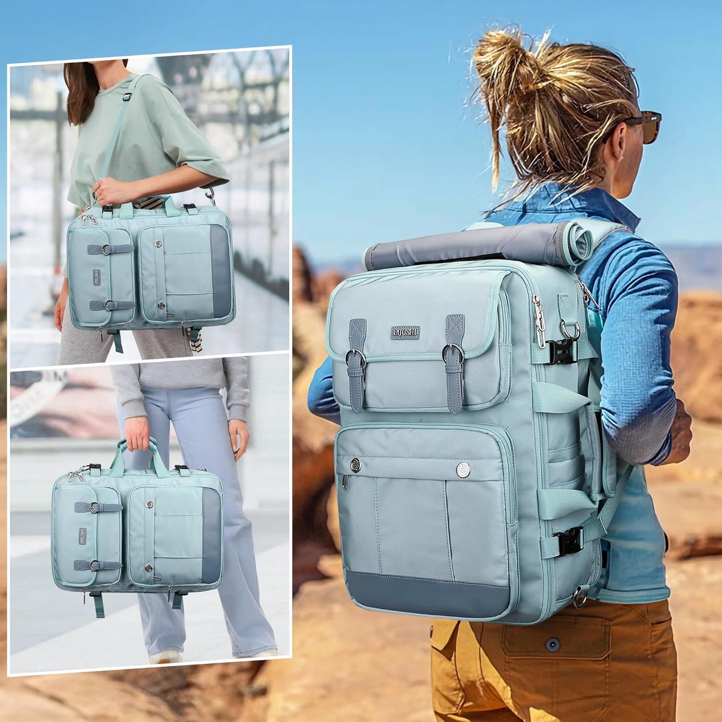 PIJUSHI Travel Backpack for Women Carry on Luggage Backpack Convertible Large Laptop Duffel Bag for Airplanes(PE049 Teal Blue)