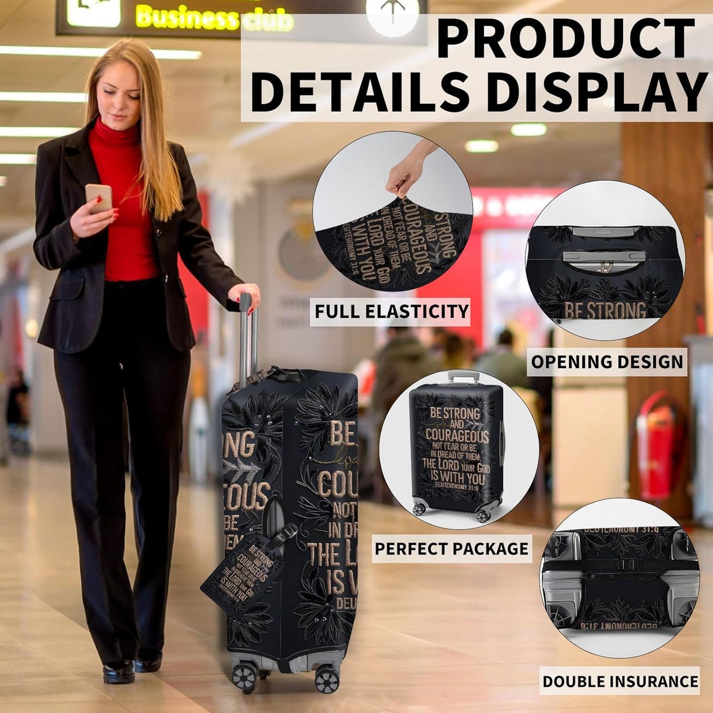 Travel Luggage Cover,Embroidery Bible Verses Theme Suitcase Cover Accessory Kit, Luggage Tag, and Comfortable Luggage Handle Wrap, Washable Zipper Close Luggage Suitcase Protector (18-20 inch,S)