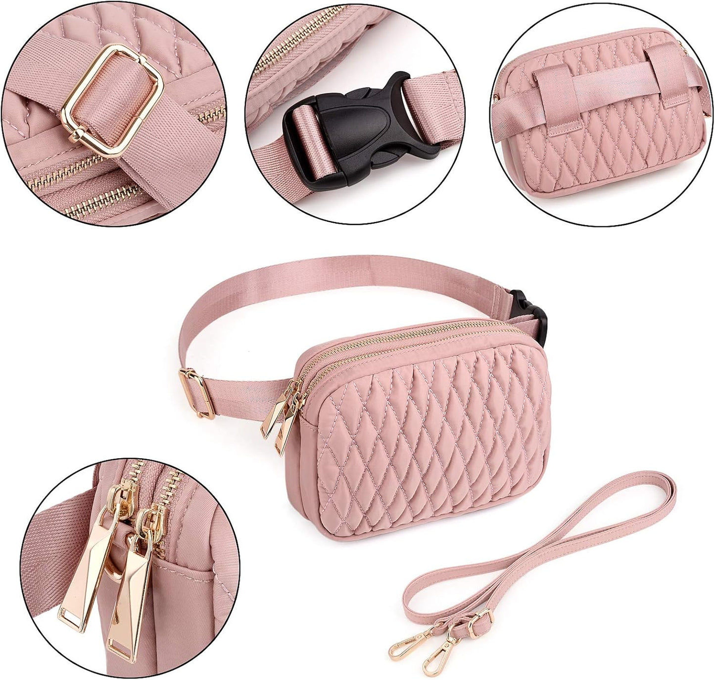 UTO Fanny Pack for Women 5 Ways Convertible Chest Bag Waterproof Fashion Lightweight Travel Waist Pack Purse