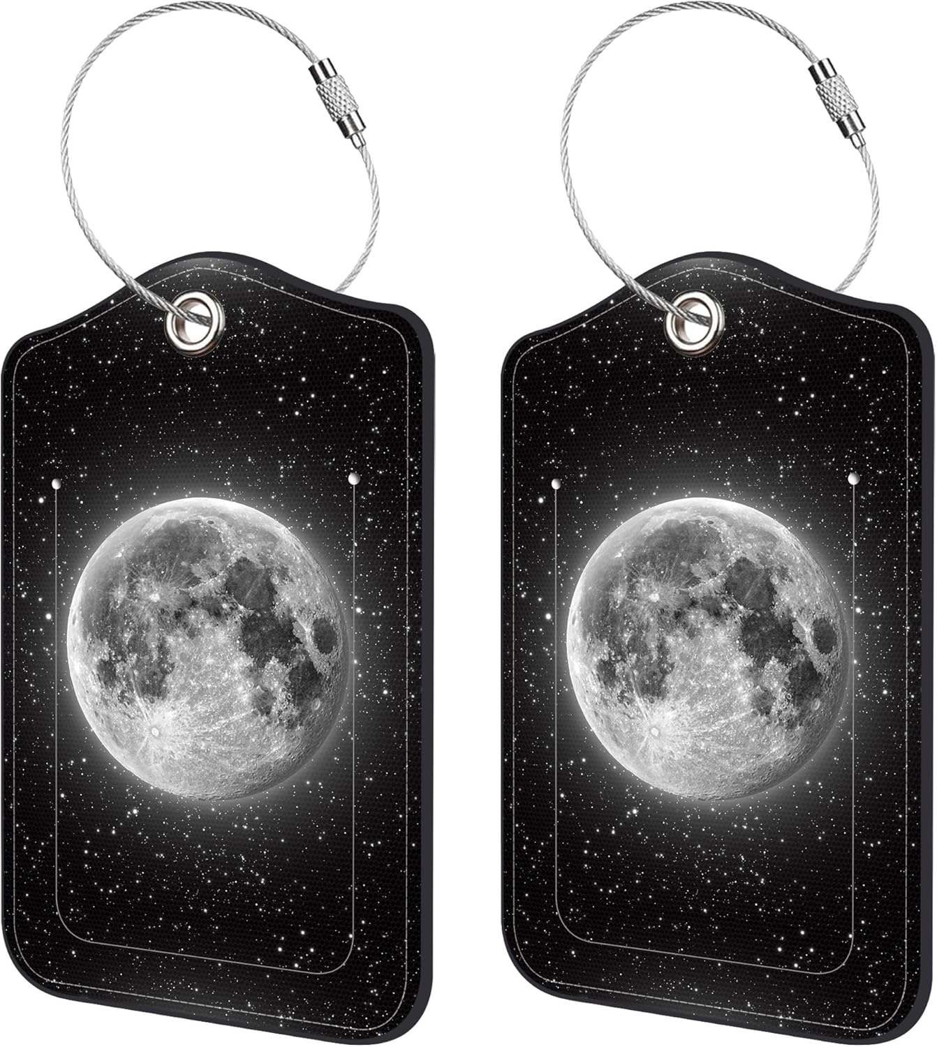 2 Pack Luggage Tags for Suitcase,Full Moon PU Leather Idea Baggage Tag with Name Labels Privacy Cover Metal Ring Men and Women Travel Cruise Labels