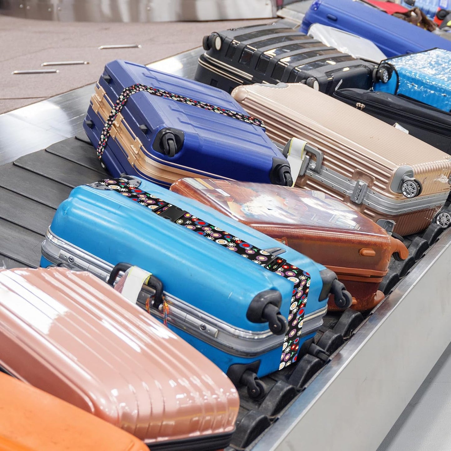 BILIONE Vibrant Flowers-Pattern Luggage Straps for Suitcases, Travel Belt Accessories Luggage Identifiers Adjustable Nylon Suitcase Belts for Travel 2 Pack (Colorful Gerberas)