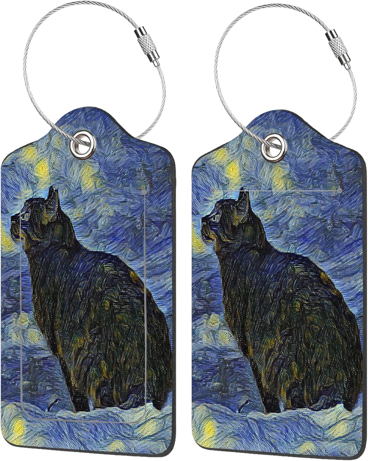 2 Pack Luggage Tag for Suitcase,Shambhala Cat in Vincent Van Gogh PU Leather Suitcase Tags Identifiers with Privacy Name Address Labels and Durable Steel Loop for Women Men Travel