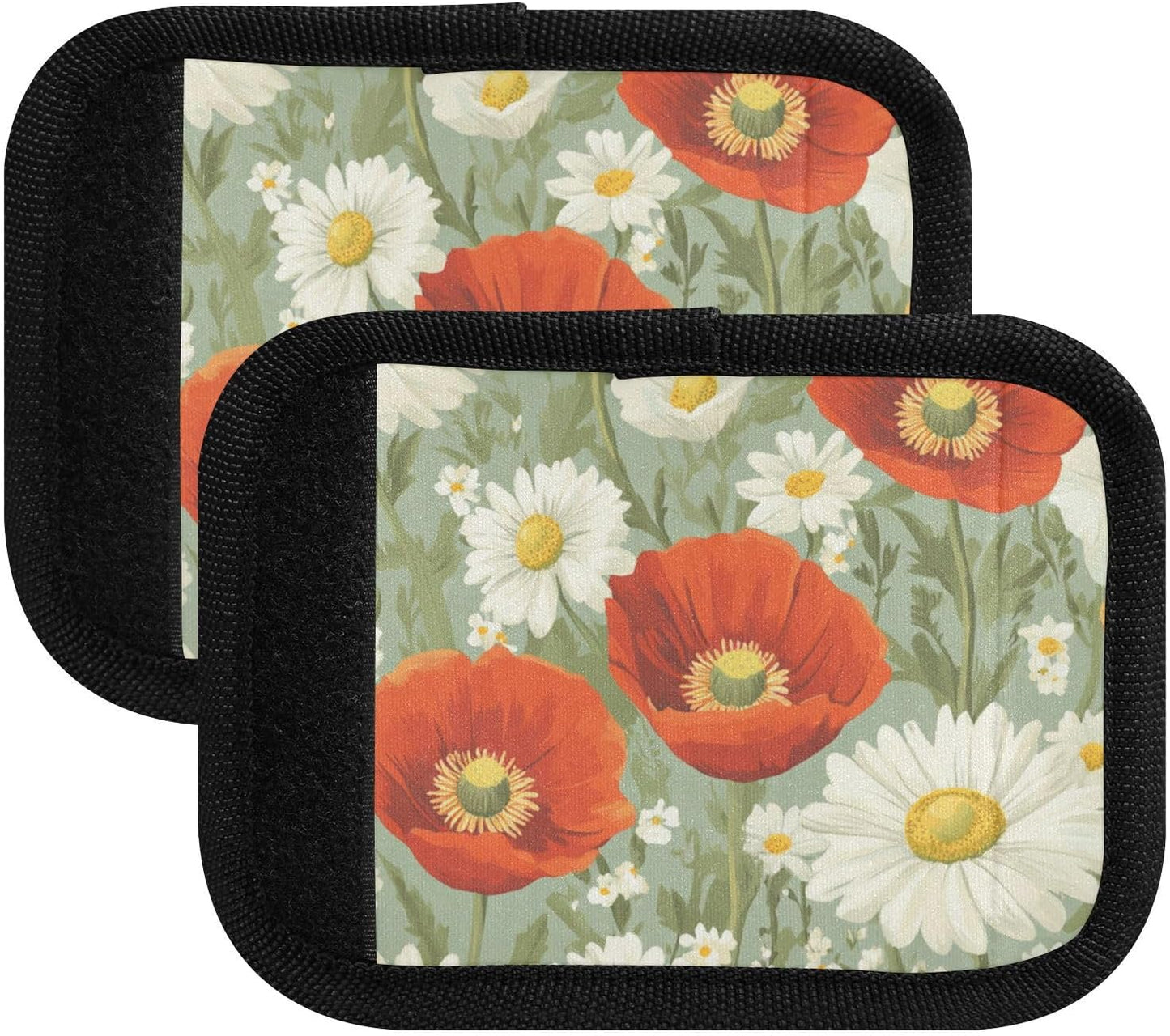 Poppy and Daisy Flowers Green 4 Pack Luggage Handle Wraps Covers for Suitcase Identifiers Bag Tags Travel Accessories