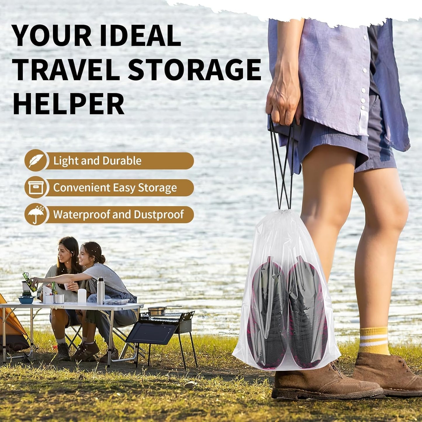 20 Pack Shoe Bags for Travel, Clear Travel Shoe Bags for Packing, Large Waterproof Portable Drawstring Travel Shoe Storage Bag Travel Essentials Women for and Men