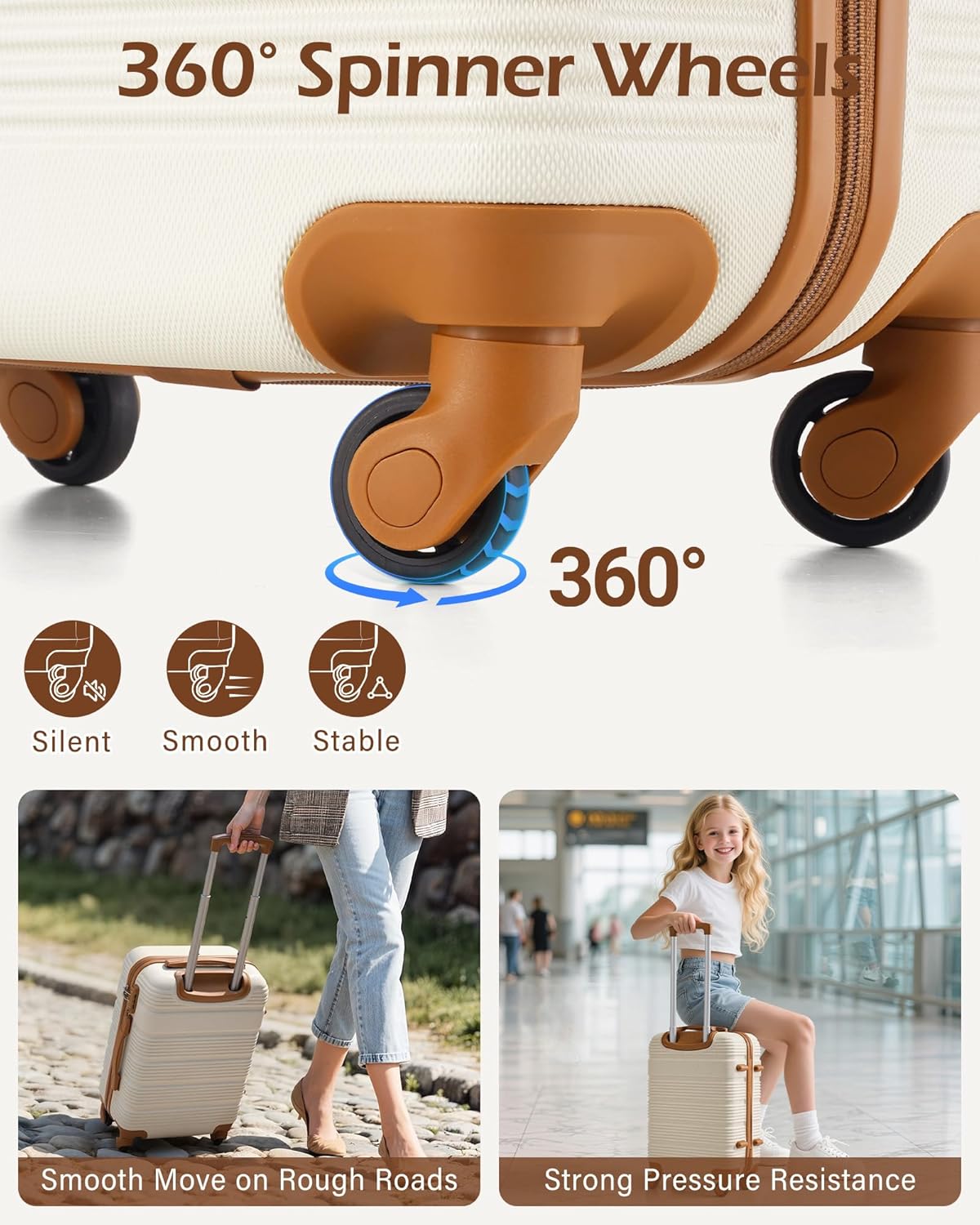 LONG VACATION 3 Piece Carry On Luggage 20 Inch Suitcase with Spinner Wheels, ABS+PC Hardshell Suitcase set with TSA Lock & YKK Zipper