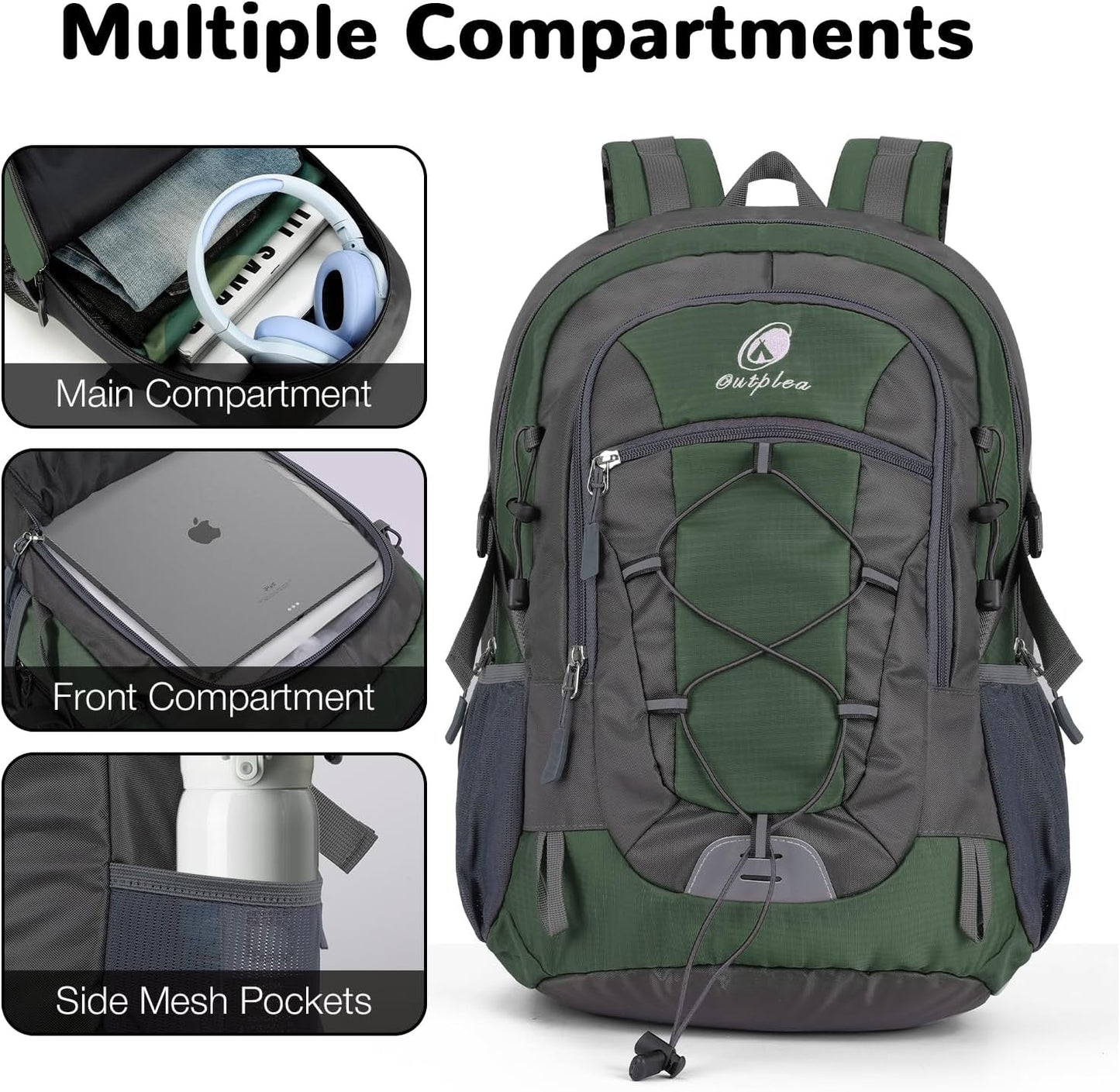 25L Small Hiking Backpack Daypack for Men Women, Waterproof Outdoor Backpack with Chest Strap for Camping, Green