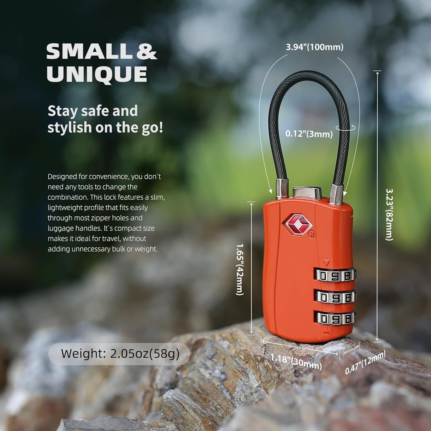 Luggage Locks TSA Approved, Small Padlock Combination, TSA Locks for Luggage, Suitcase, Travel Essentials, Combo Padlock with Cable, for Backpack, Bag, Zipper, Locker, Case, Box (2-Pack)