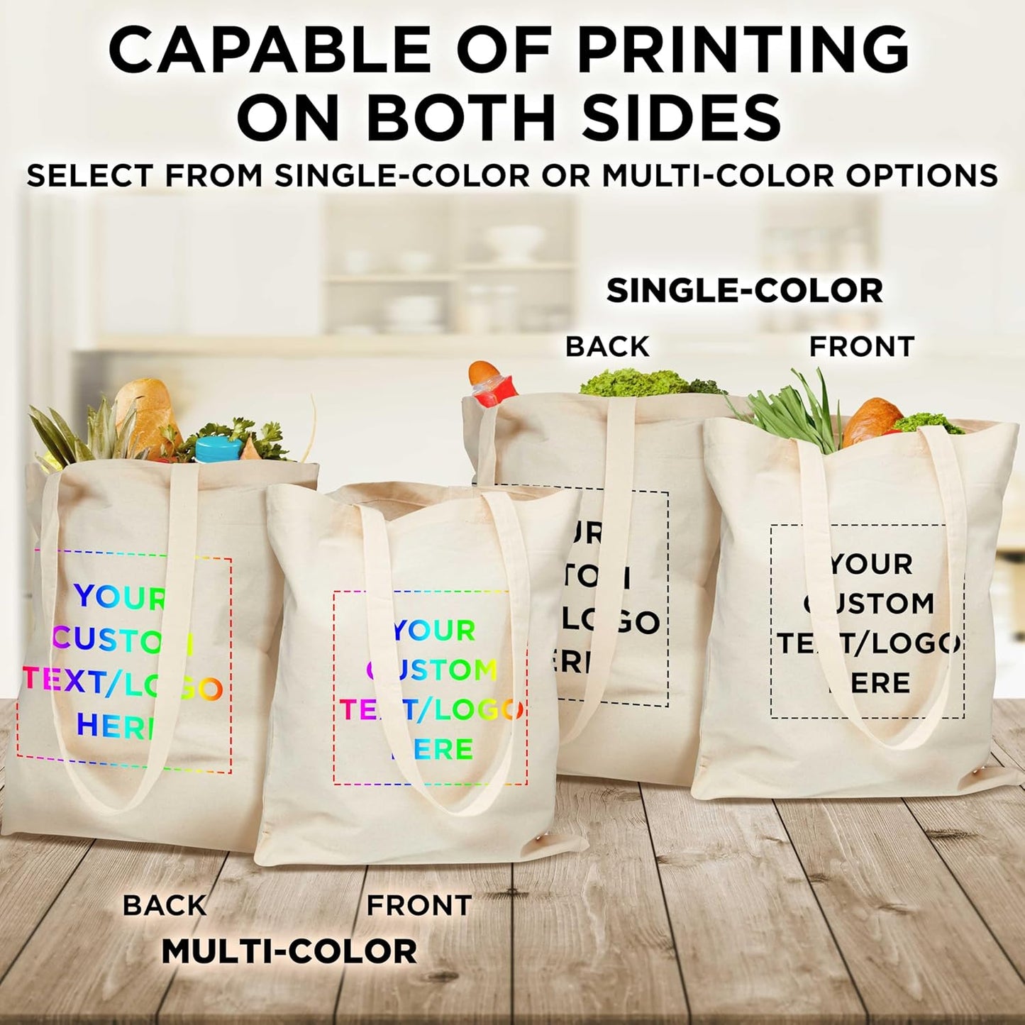 DISCOUNT PROMOS Custom Natural Cotton Fiber Tote Bags (Set of 50) - Personalized, Reusable & Eco-Friendly - Perfect for Grocery, Promotions, Branding - Natural Color, 14.5"X16", 5 OZ Cotton