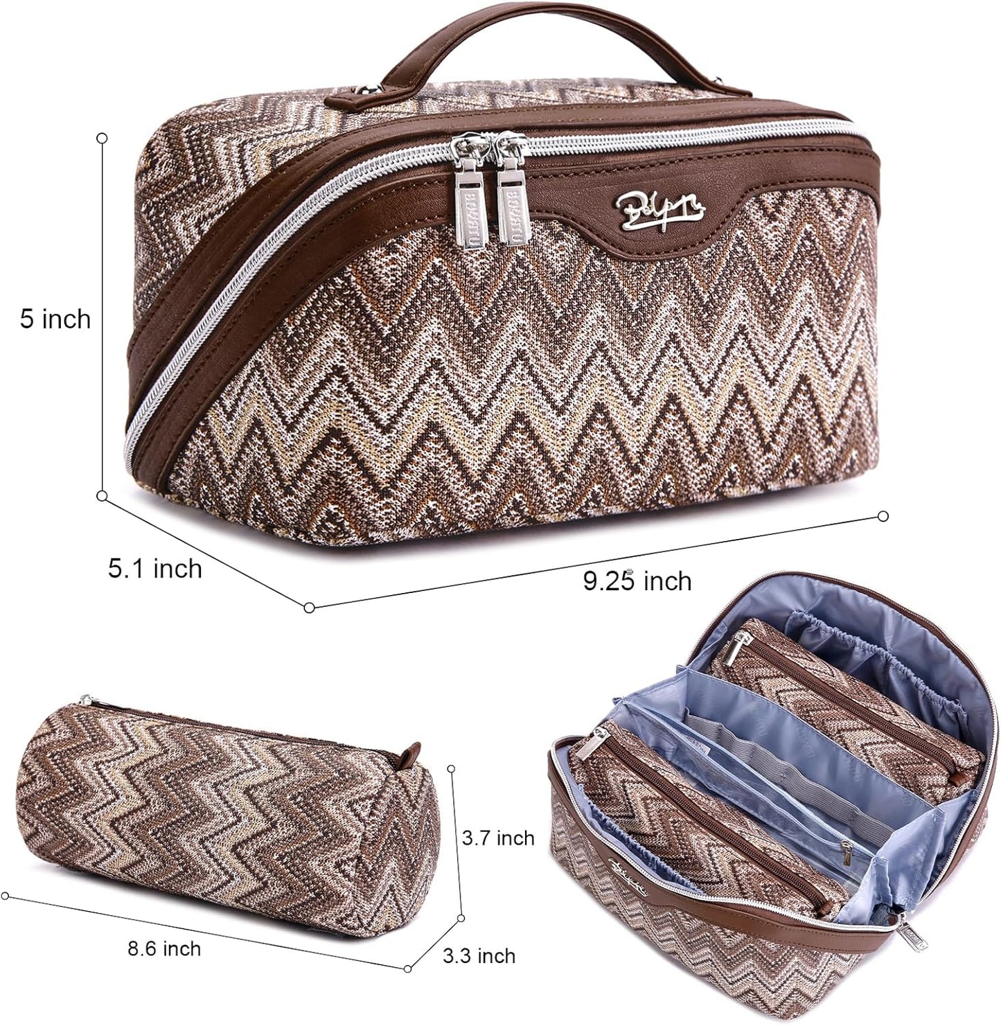 BOYATU Travel Makeup Bag for Women: Western Boho Make up Bag Set of 3 - Large Capacity Vegan