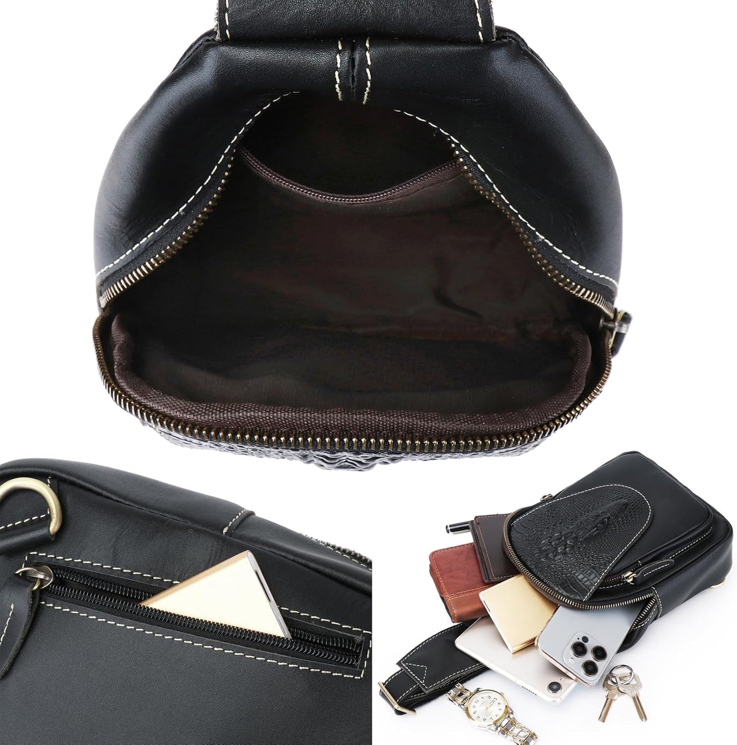 Genuine Leather Sling Bag for Men Women Backpack Chest Shoulder Satchel Crossbody Bags Casual Outdoor Daypack