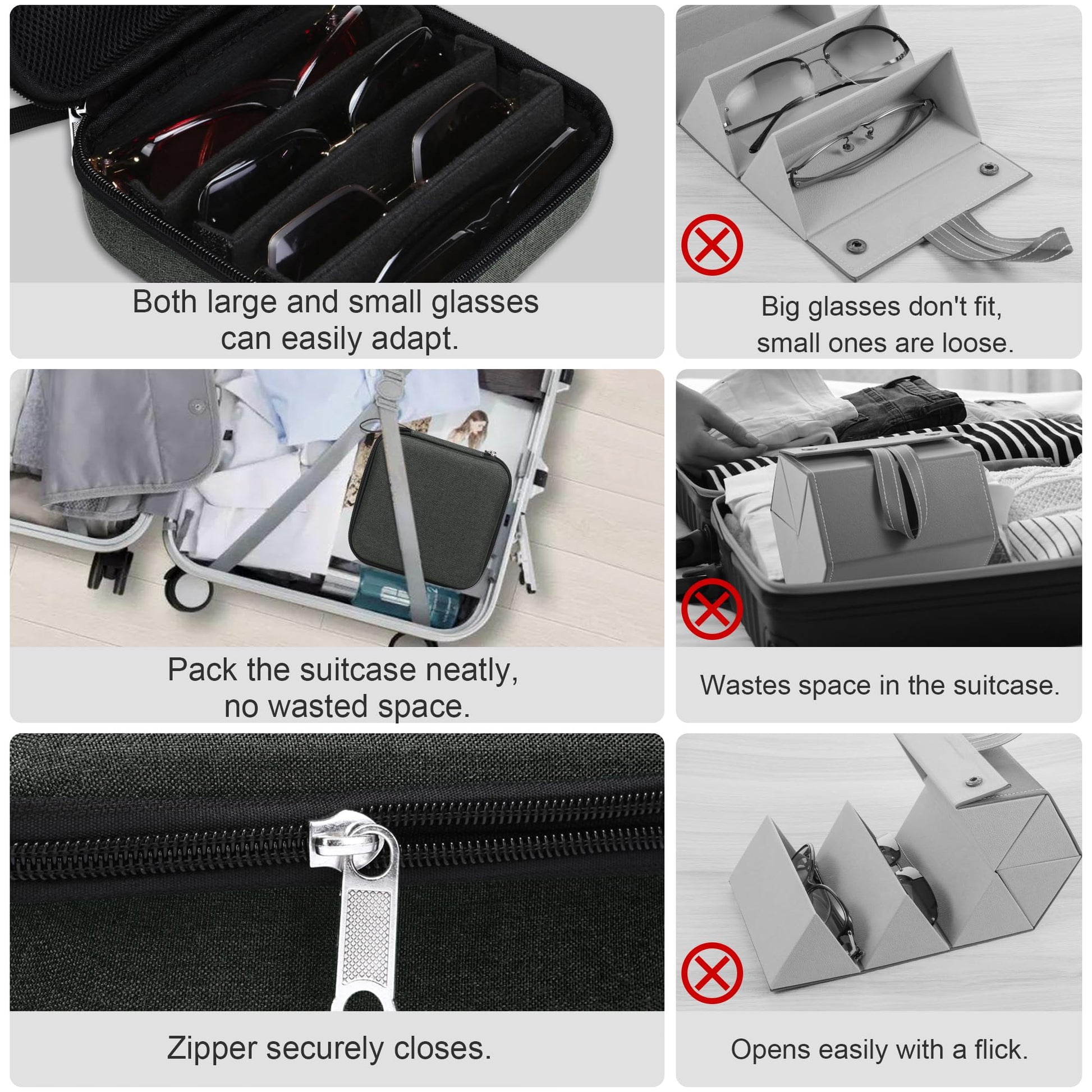Bukere Travel Sunglasses Organizer Case Adjustable Slot For Multiple Eyeglasses Hard-shell Portable