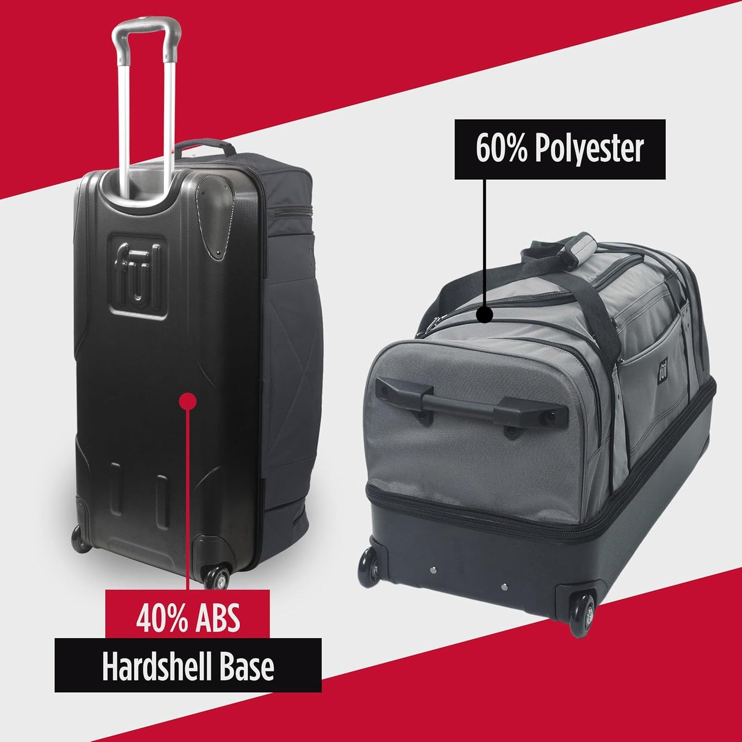 FUL Workhorse 30 Inch Rolling Duffel Bag, Checked Travel Luggage with Hardshell Base and Wheels