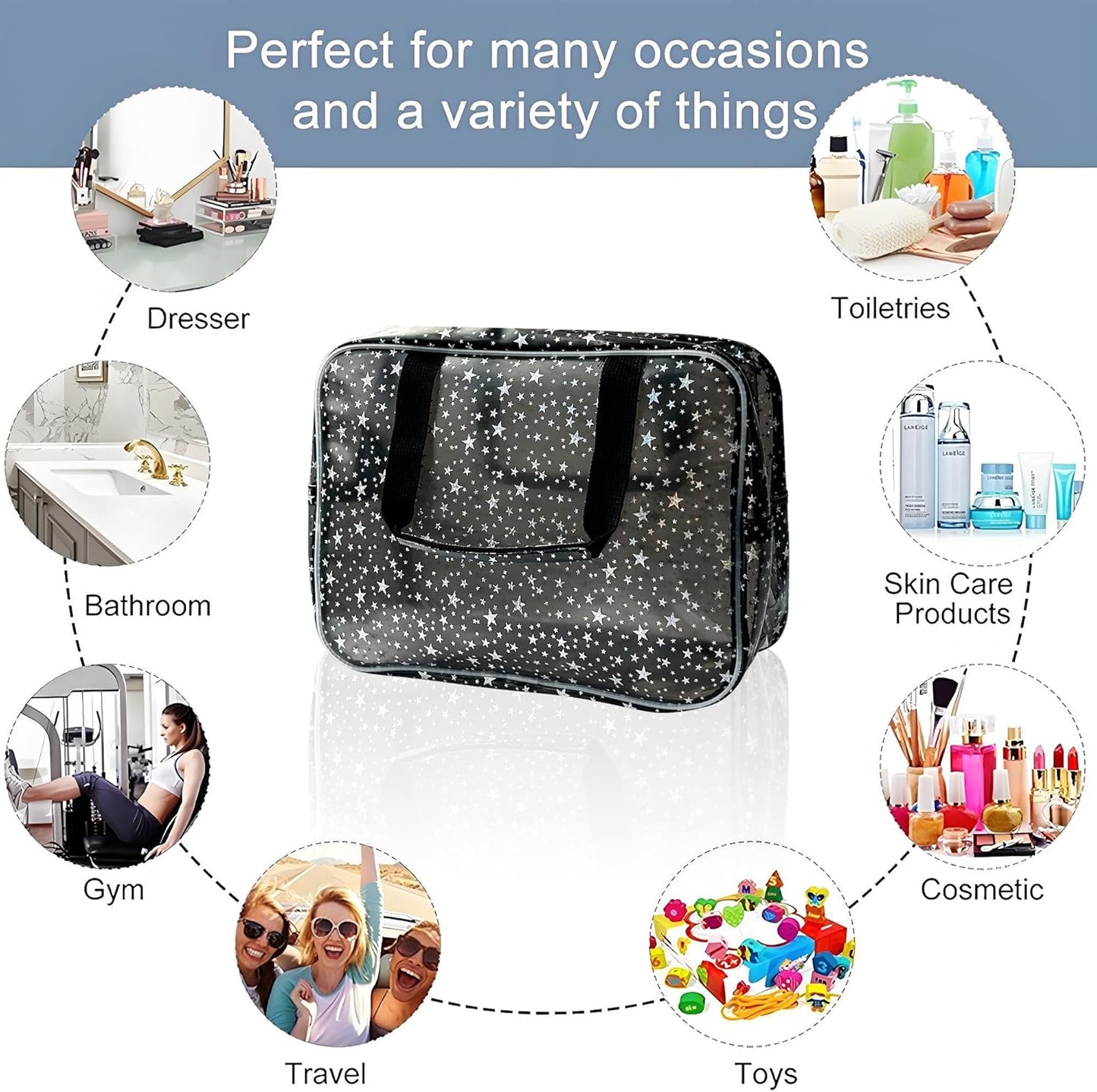 ONEART Waterproof PVC Cosmetic Bag - Clear Makeup Pouch for Travel Toiletry Organizer - Wrinkle-Resistant & Lightweight (1-Pack) (Purple)