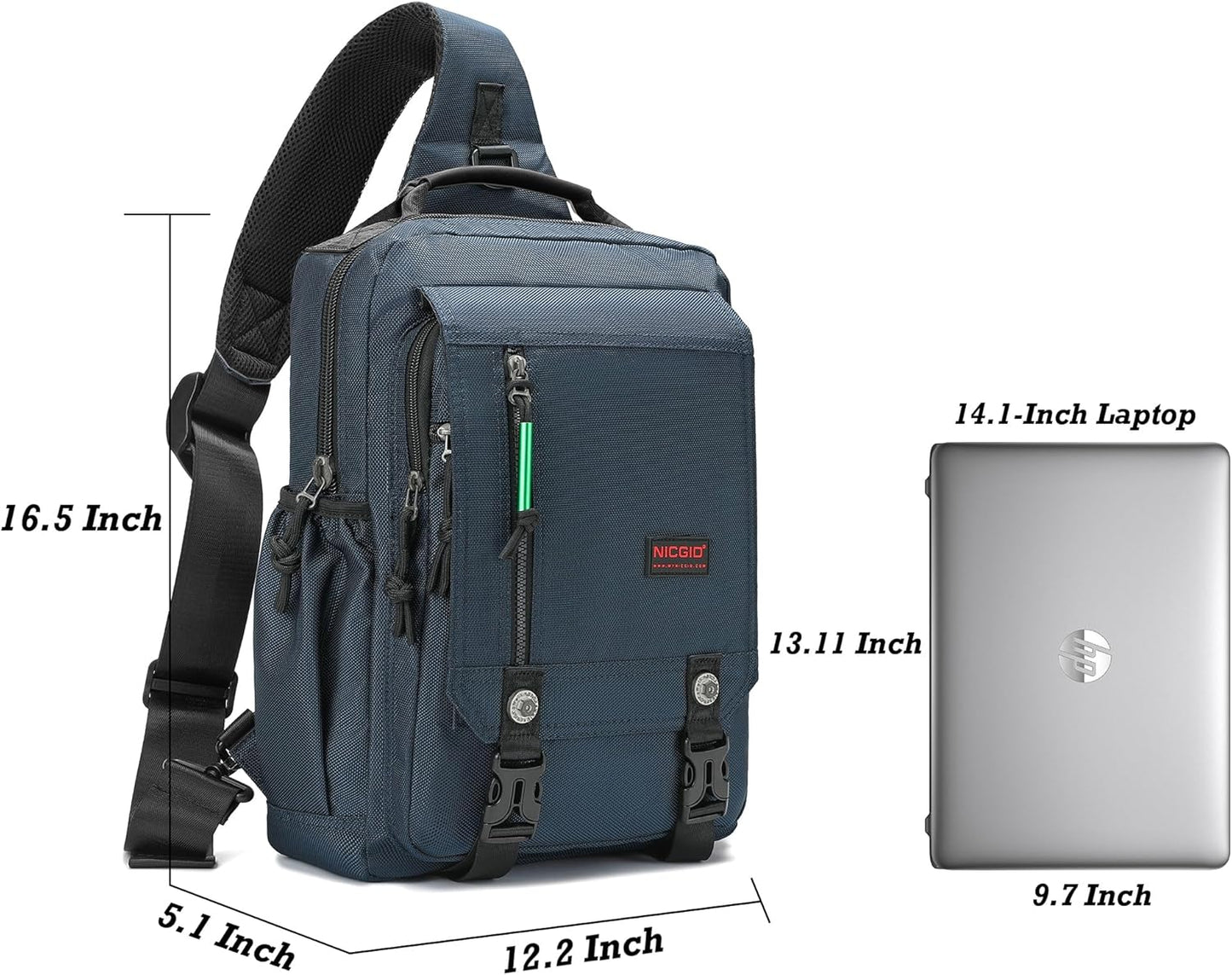 NICGID Sling Bags Chest Shoulder Backpacks, 12.5'' 13.3'' 14.1'' 15.6''Laptop Backpack Crossbody Messenger Bag Travel Outdoor