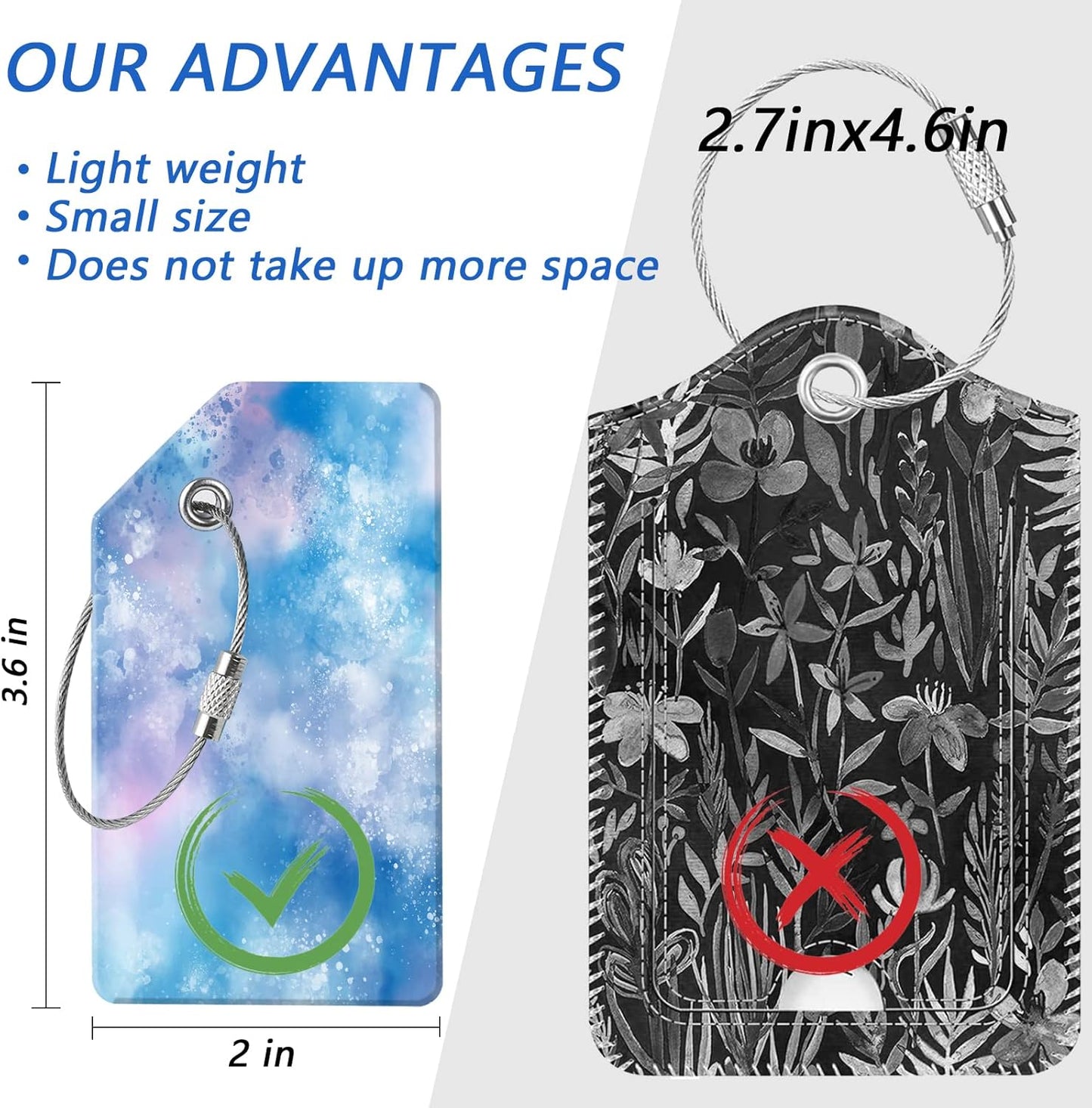 2 Luggage Tags, (1" Smaller Than Traditional) Perfect for Quick Luggage Identification with Stainless Steel Ring and Address Card for Travel and Luggage (Colored Marble)