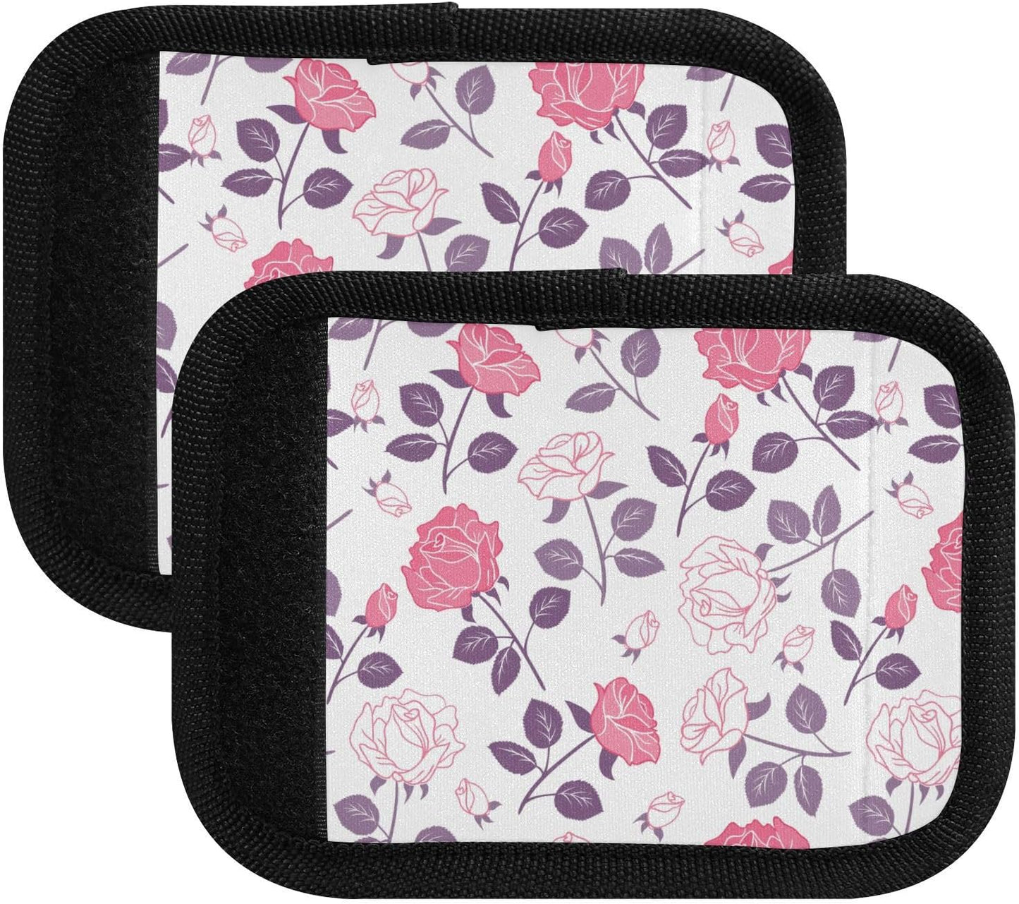 Pink and White Roses 2 Pack Luggage Handle Wraps Covers for Suitcase Identifiers Bag Tags Travel Accessories