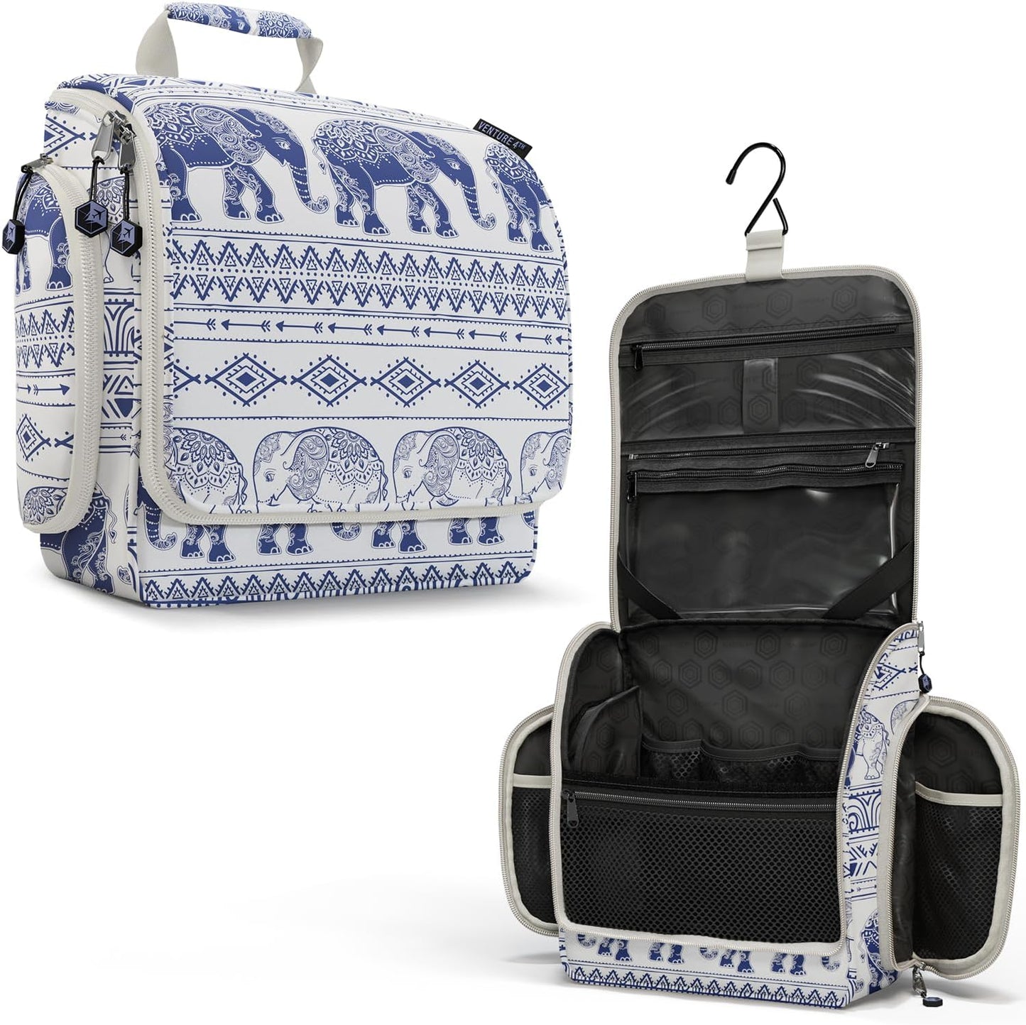 VENTURE 4TH Hanging Travel Toiletry Bag for Women & Men - Travel Organizer with Expandable Compartments & Removable Clear Pouch for Toiletries (Blue Elephant)