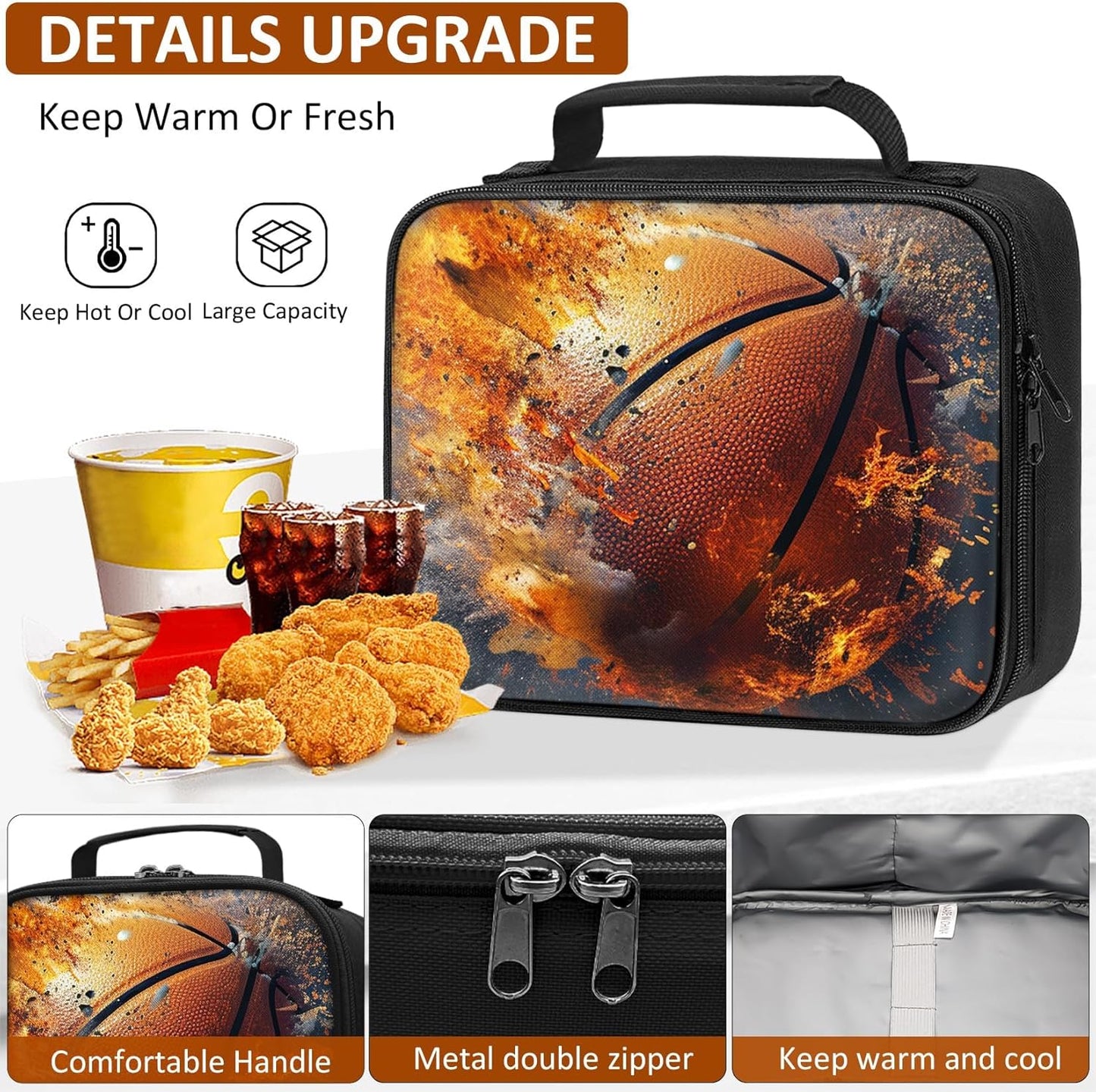 School Backpack for Boys - 4pcs Basketball Boys Backpack with Lunch Box Set for Kids Children Teens Elementary Middle School - 17″ Sport Bookbag Travel Back Pack for Age 6-18