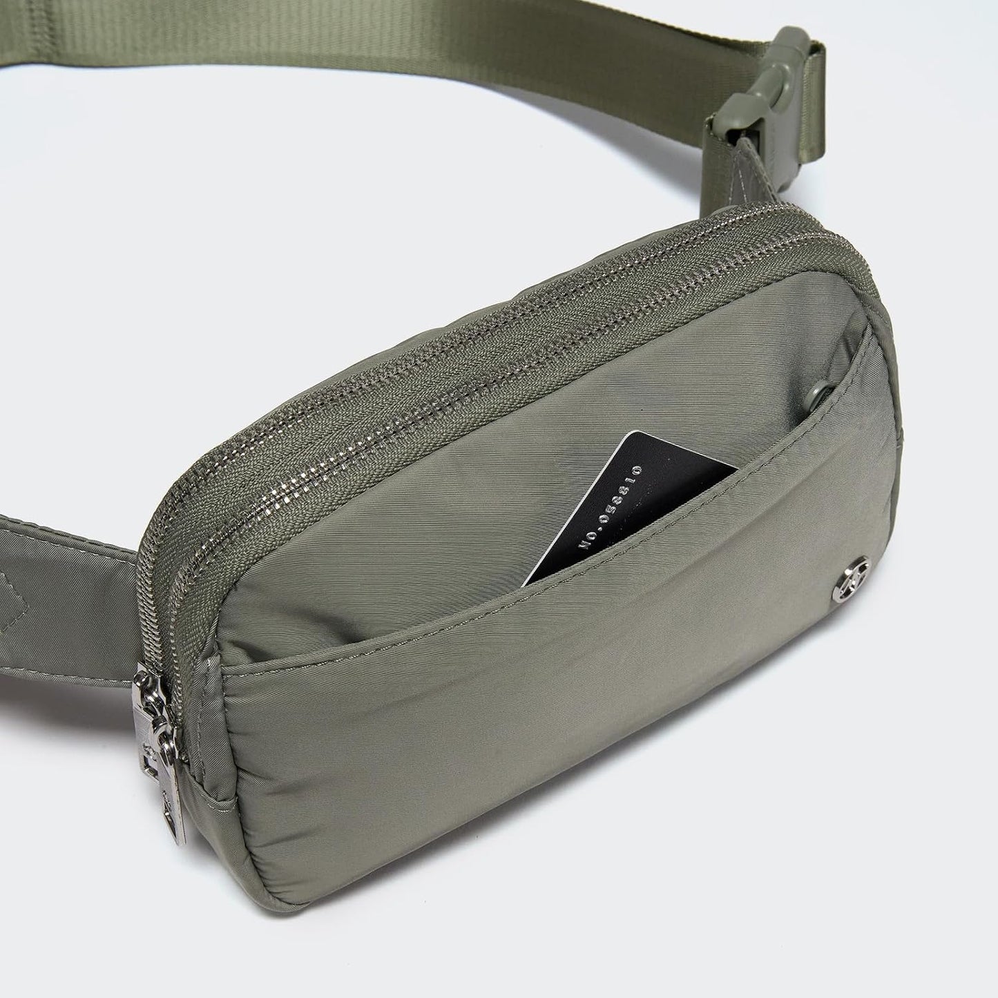 Pander Everywhere Belt Bag for Women, 5 Zipper Pockets Nylon Crossbody Fanny Pack Purse (Grey Sage).