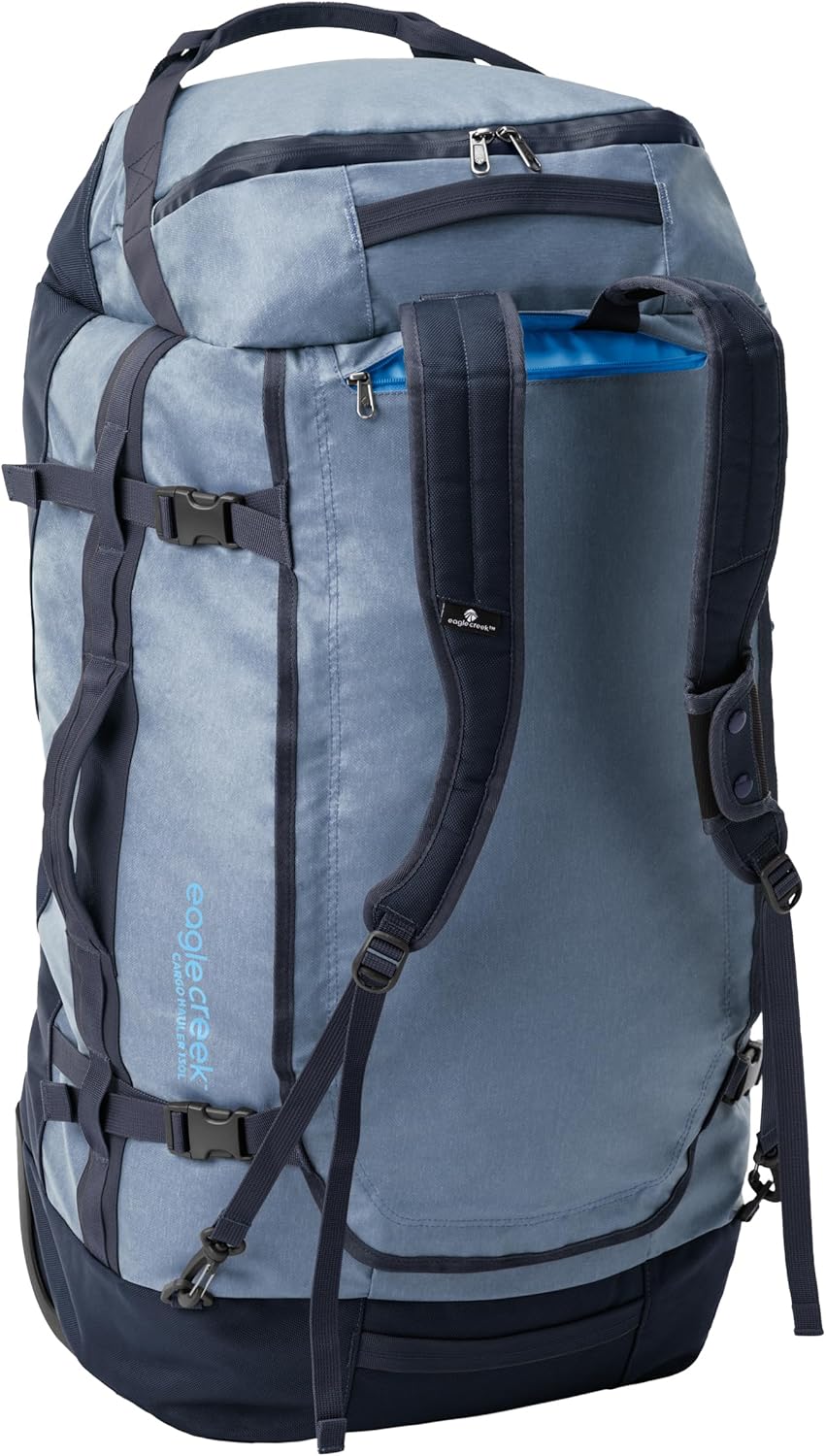 Eagle Creek Cargo Hauler Wheeled Duffel - Durable Duffel Bag for Travel - Easy Access Compartment - Deployable Backpack Straps - Lockable Zipper Opening - Glacier Blue - 130L