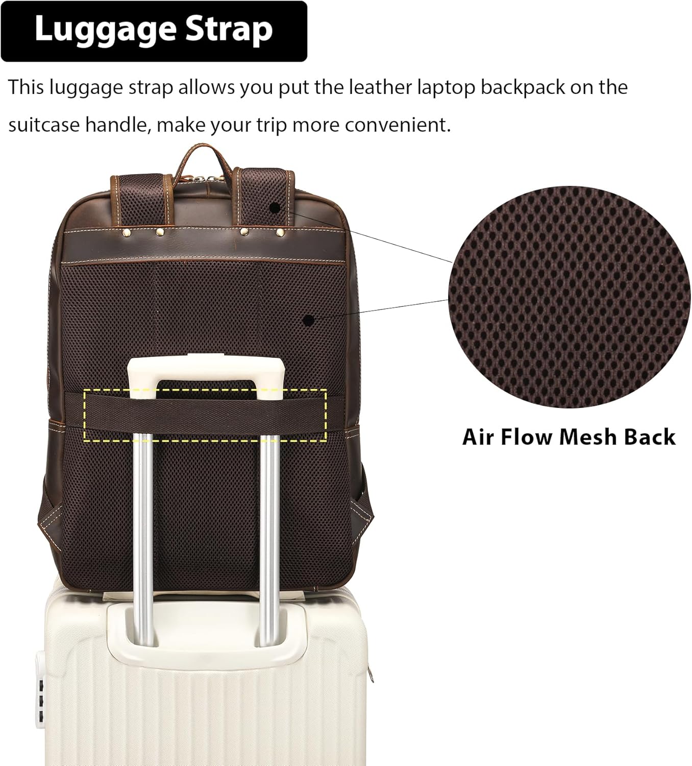 LANNSYNE Full Grain Leather Backpack For Men, 17" Laptop Backpack, Casual Outdoor Business Travel Rucksack, YKK Zippers