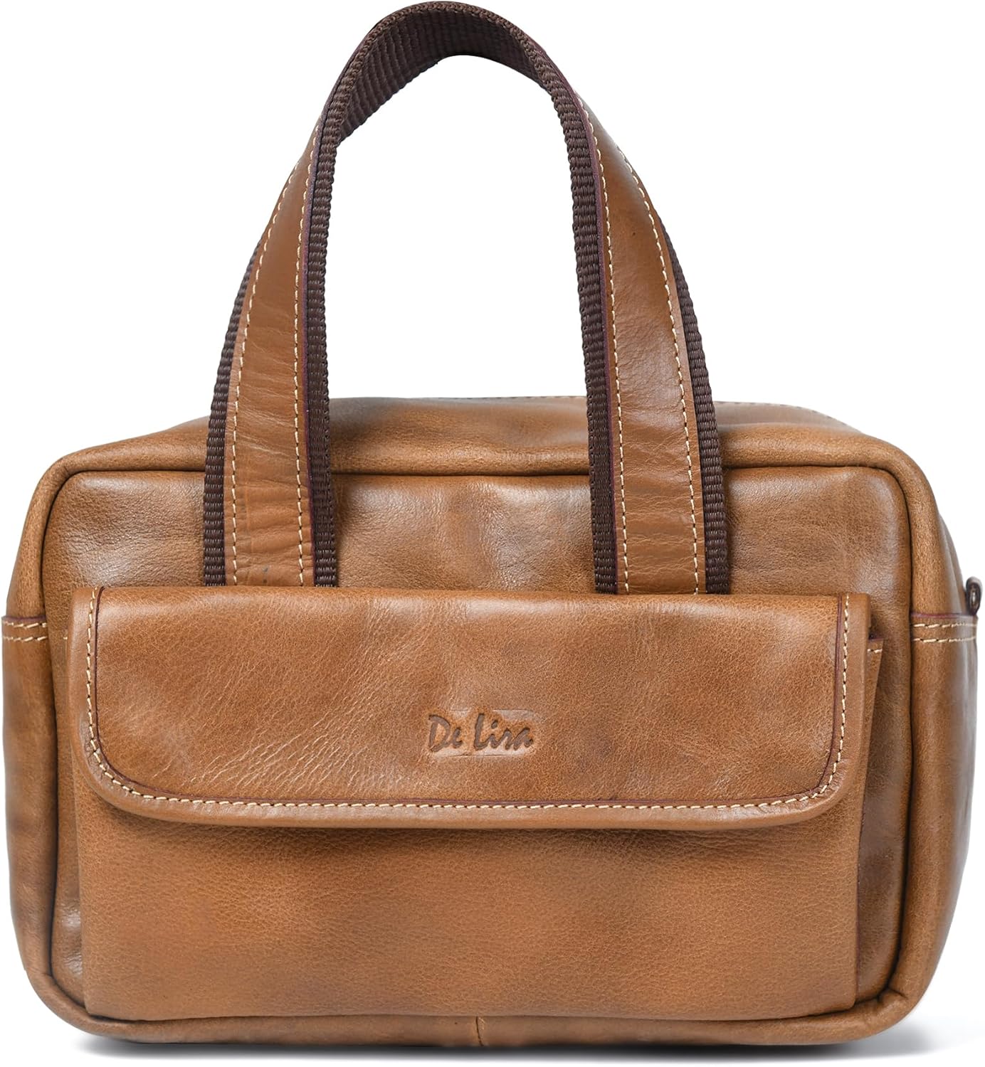 De Lira Extra Large Full-grain Leather Toiletry Bag, Shaving Kit & Cosmetics Case, 10x6x5.5 in, Travel Organizer for Men & Women, Light Brown