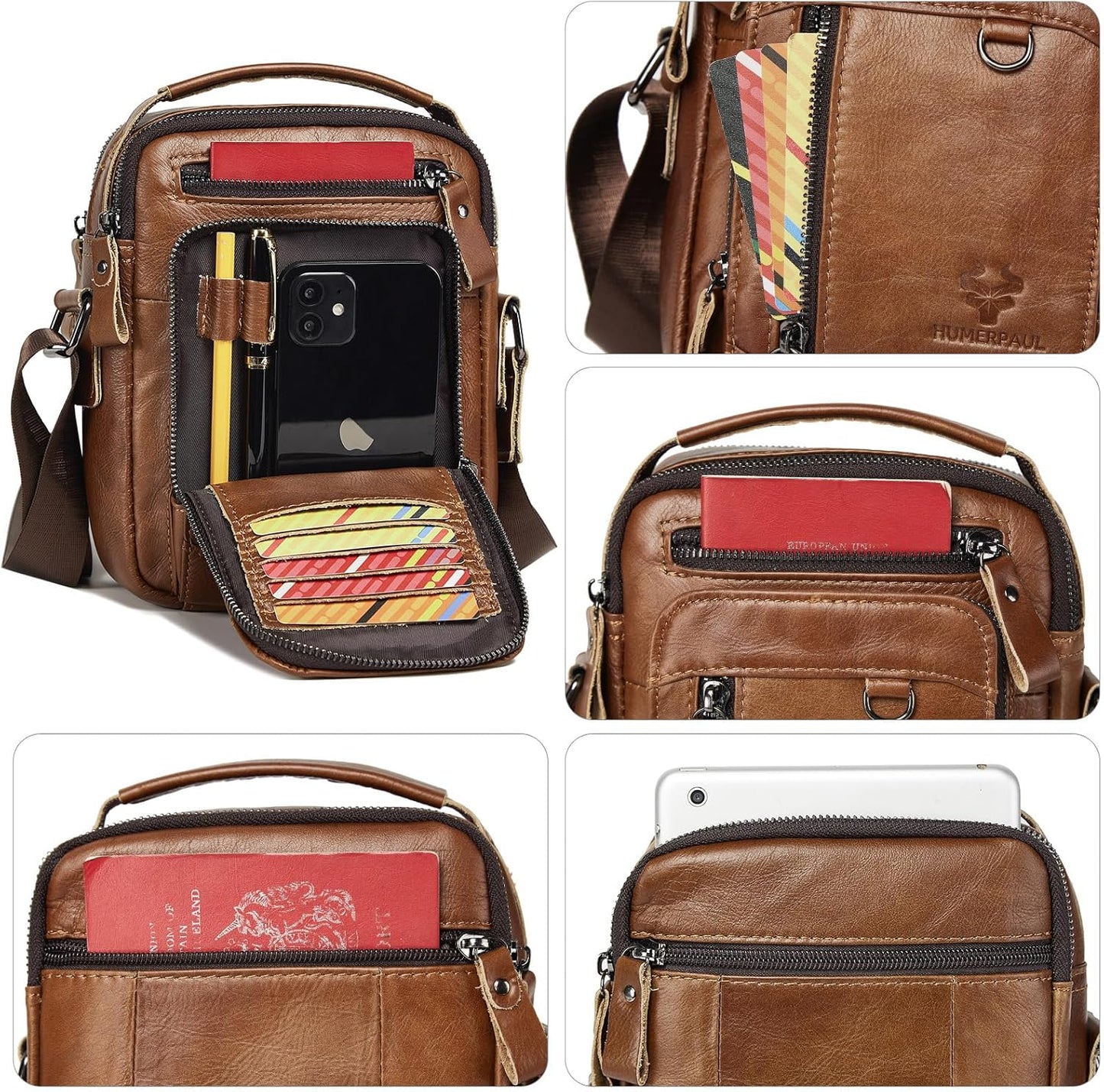 Messenger Bag for Men, Man Bag Genuine Leather Crossbody Shoulder Bag Handbag Satchel Bags for Work Travel