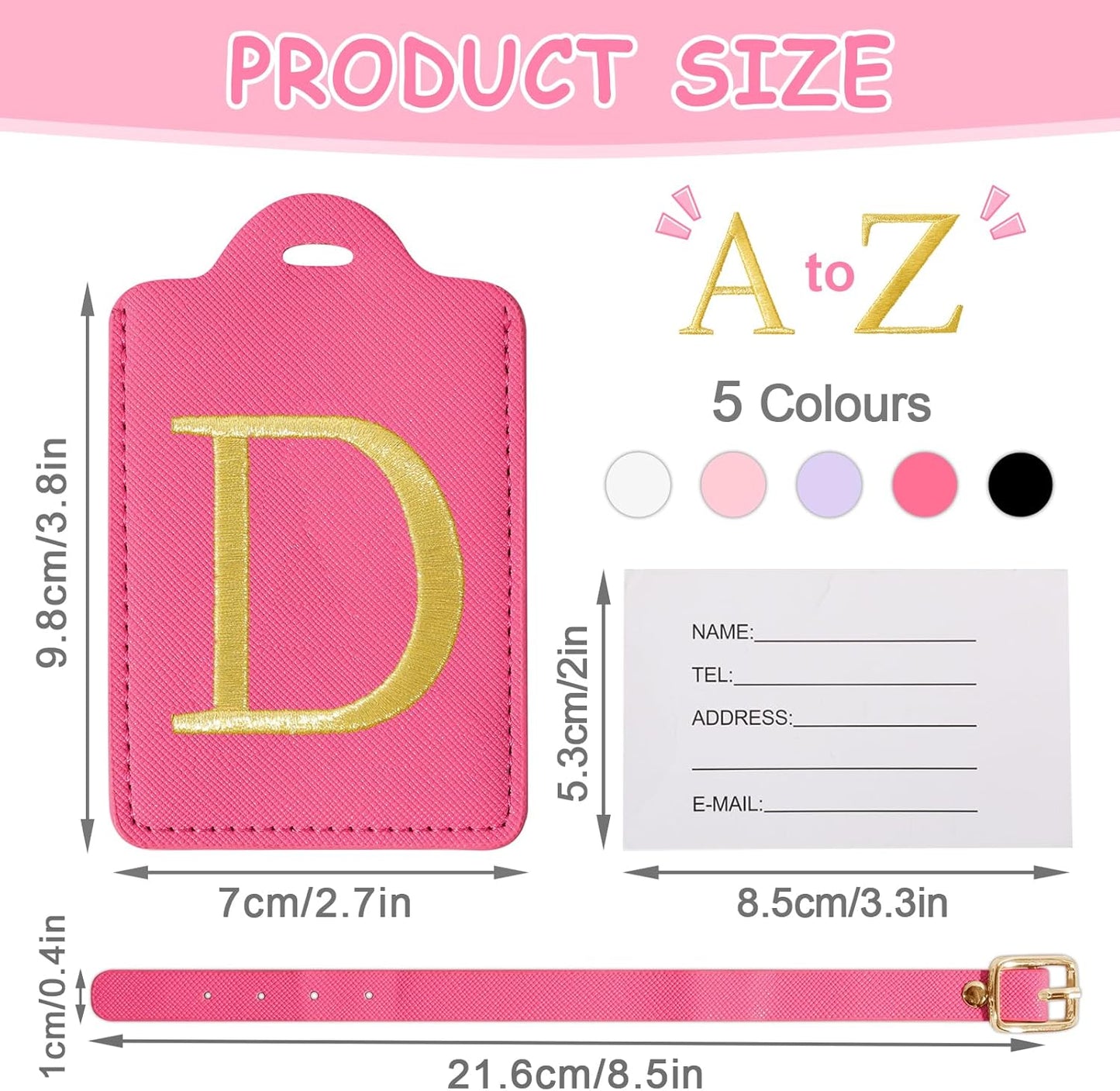 Initial Letter Luggage Tags for Suitcases, Embroidered Monogrammed Suitcase Luggage Identifier Name Tag, PU Leather TSA Approved Luggage Tags, Bag Tags for Men Women Kids Luggage Handbags(Rosered D)