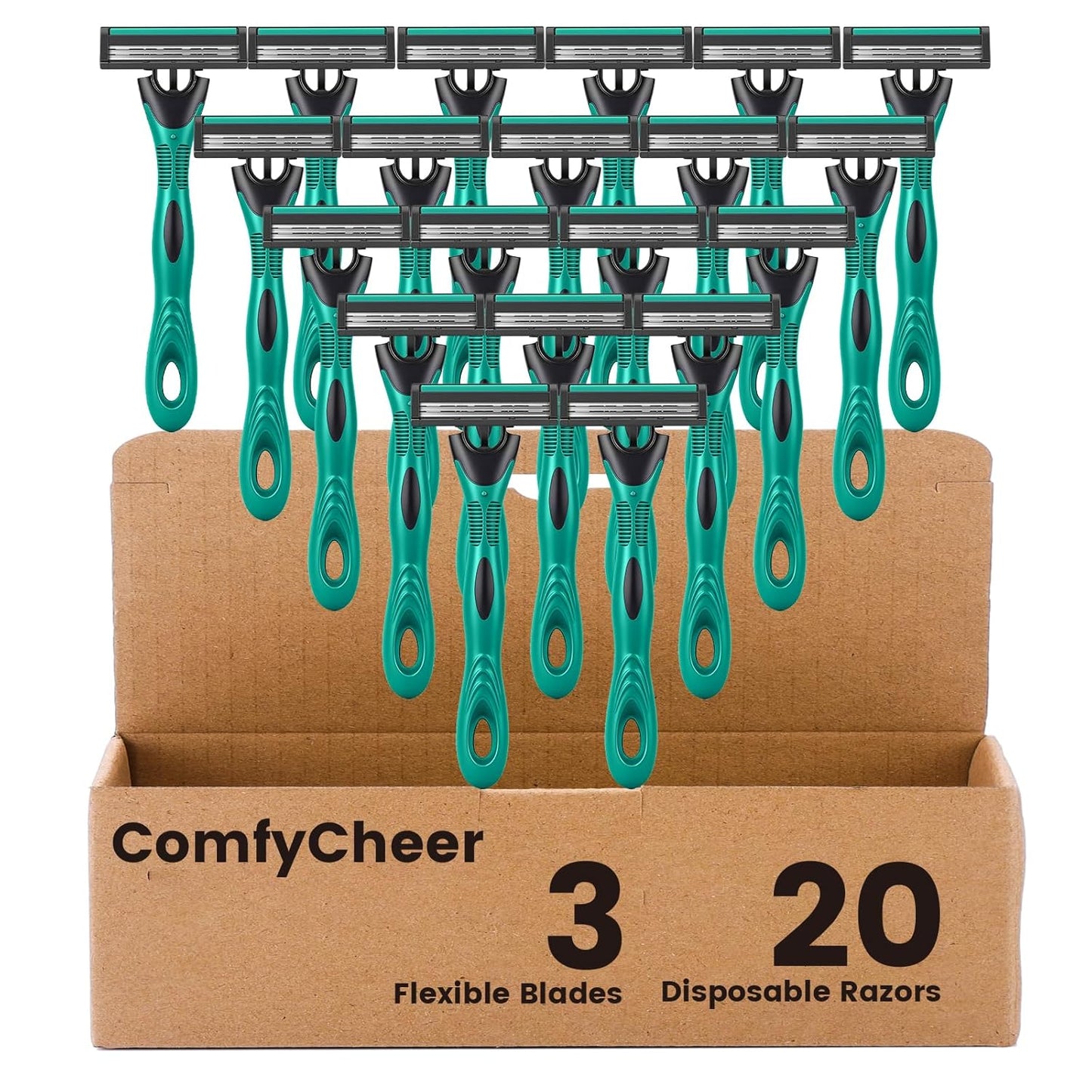 20 count Disposable Razors for Men,3-Blade Razors,Bulk Stainless Steel Shavers with Lubricating Strip for Shaving Sensitive Skin