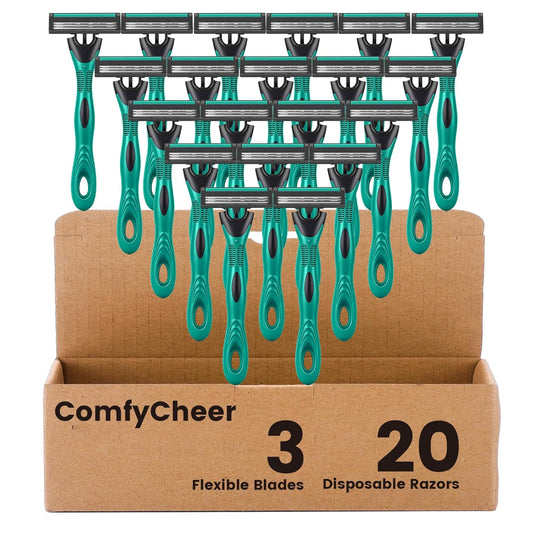 20 count Disposable Razors for Men,3-Blade Razors,Bulk Stainless Steel Shavers with Lubricating Strip for Shaving Sensitive Skin