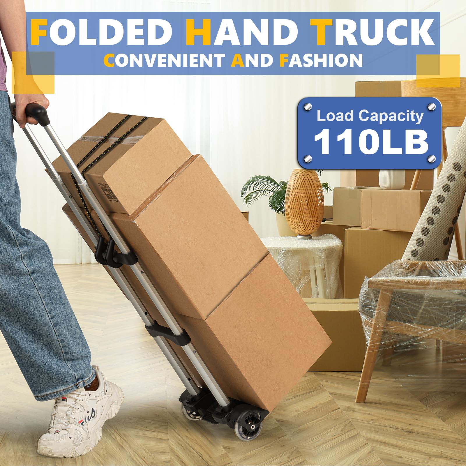 Gorpuire Small Folding Hand Truck Dolly with 2 Wheels, Foldable Luggage Cart, Lightweight Aluminum