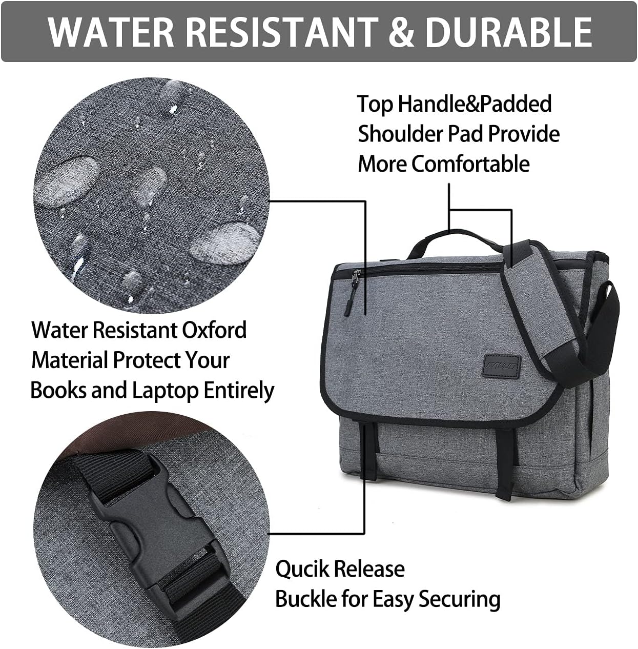 RAVUO Messenger Bag for Men, Water Resistant Lightweight Satchel 15.6 17 Inch Laptop Bags Shoulder Bookbag
