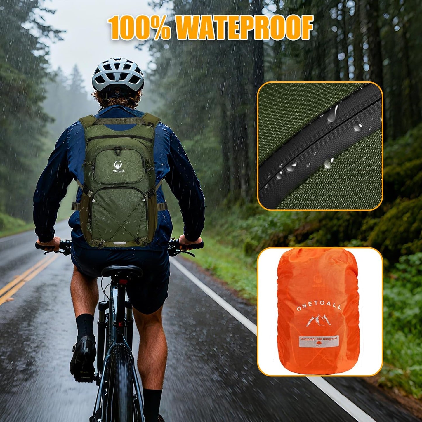 Hydration Backpack 22L, Hiking Backpack with 2L Leakproof Bladder, Sewn-in Rain Cover, Insulated Compartment for Men & Women Running, Cycling, Camping