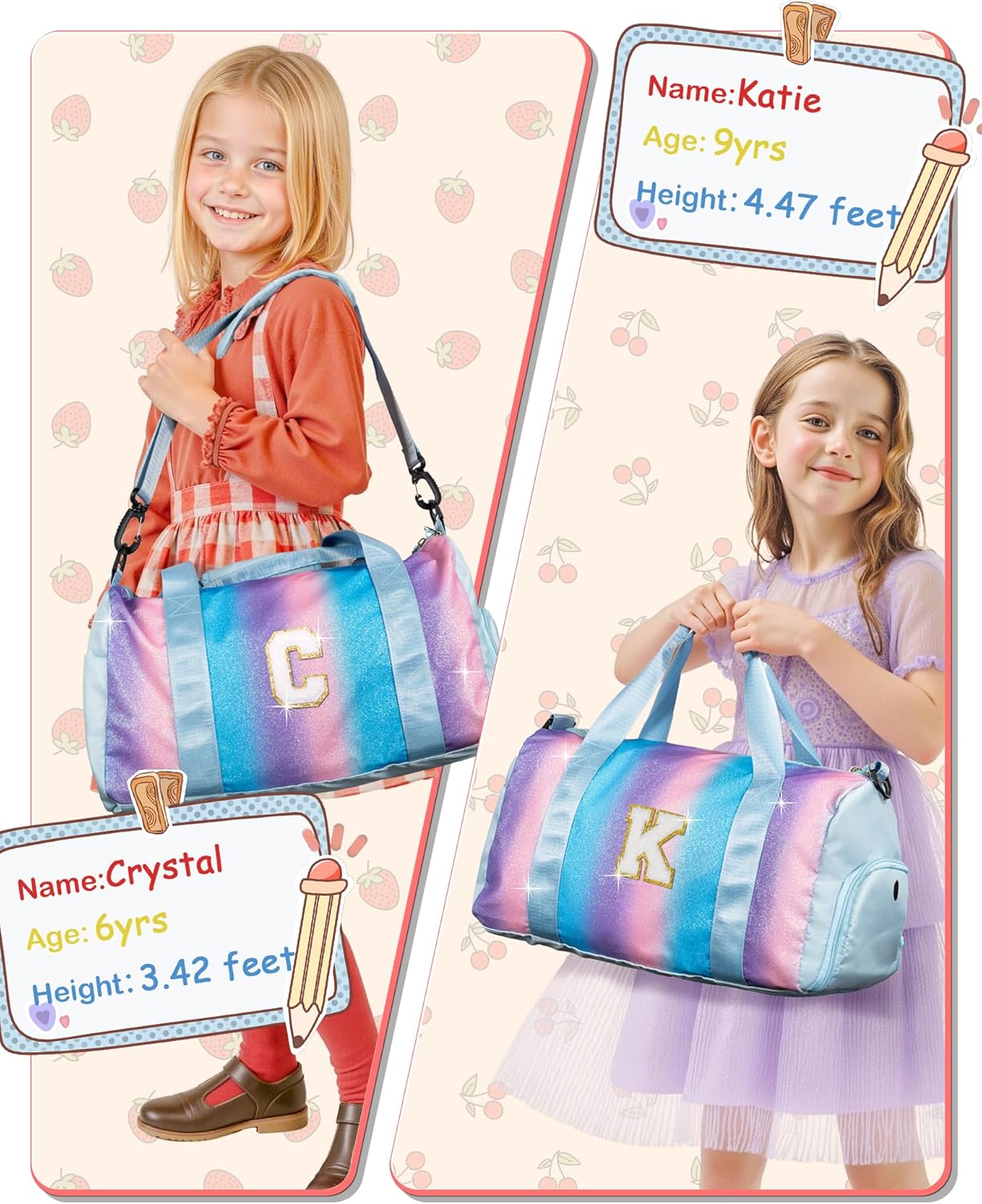 Girls Day Gifts for Kids-Girl Gym Bag with Shoe Compartment, Kid Personalized Weekender Overnight