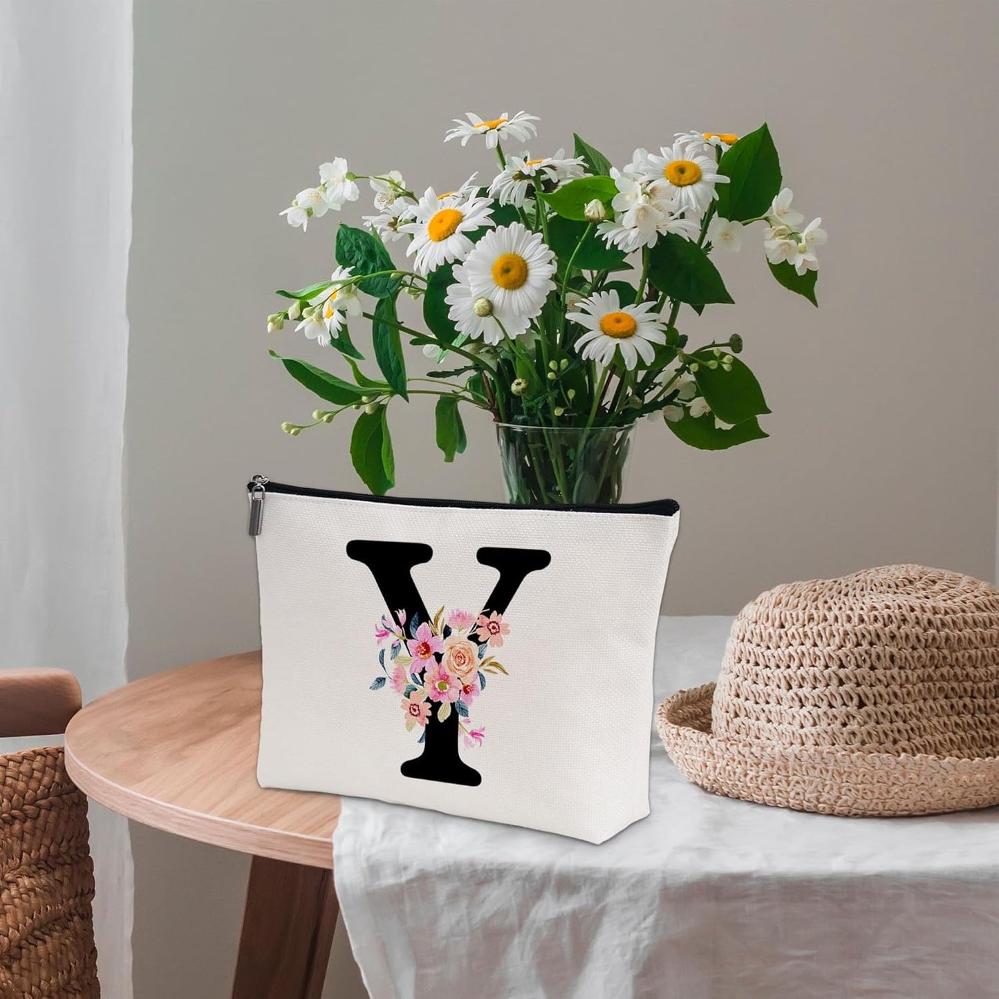 Personalized Letter Y Makeup Bag for Women, Birthday Gifts for Mom, Small Zipper Pouch for Purse, Christmas Bridesmaid Friendship Gifts for Sister Daughter, Girls Weekend Gifts for Women-A25