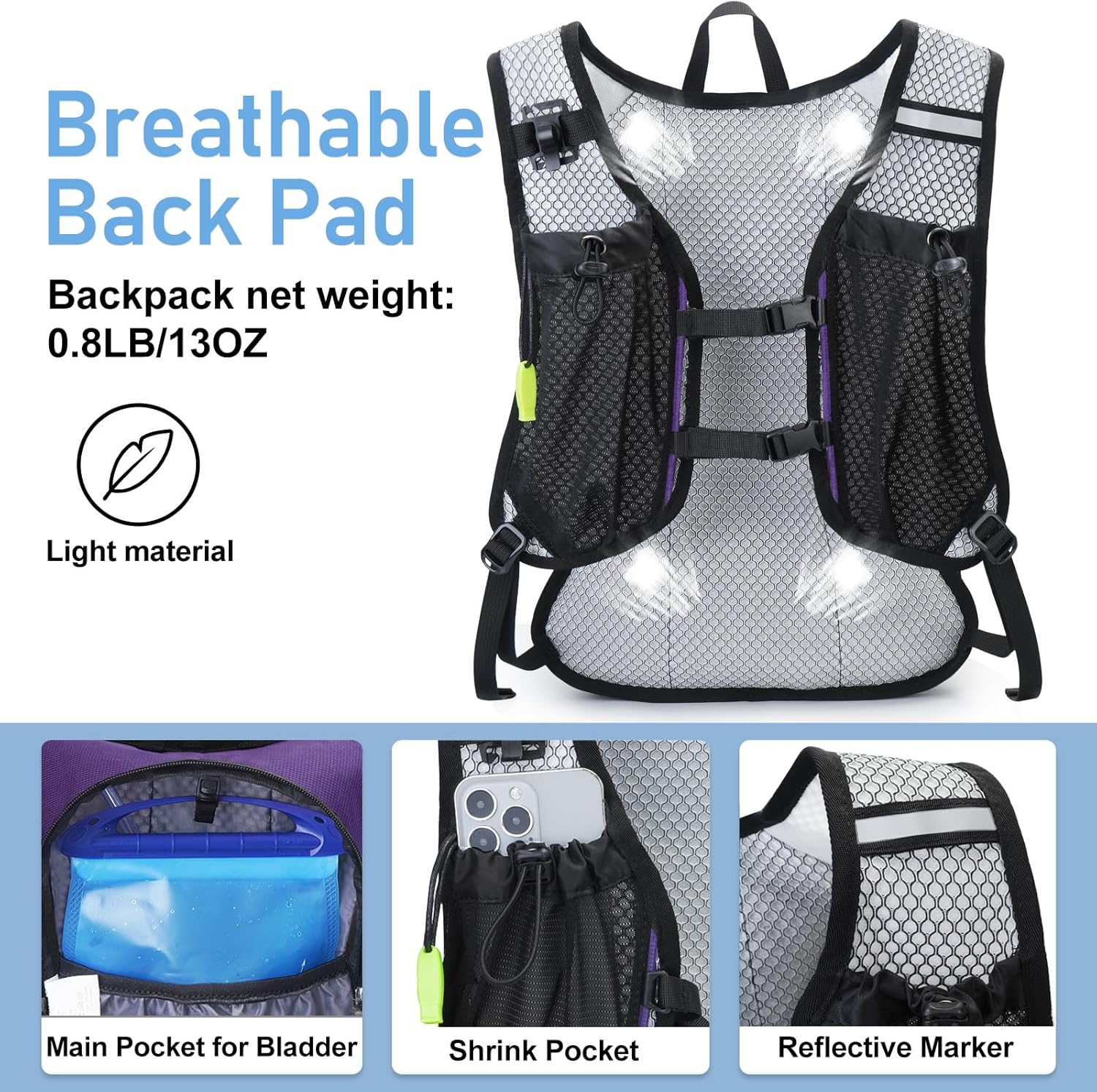 Lightweight Hydration Backpack, Running Backpack with 2L Water Bladder, Hydro Water Daypack for