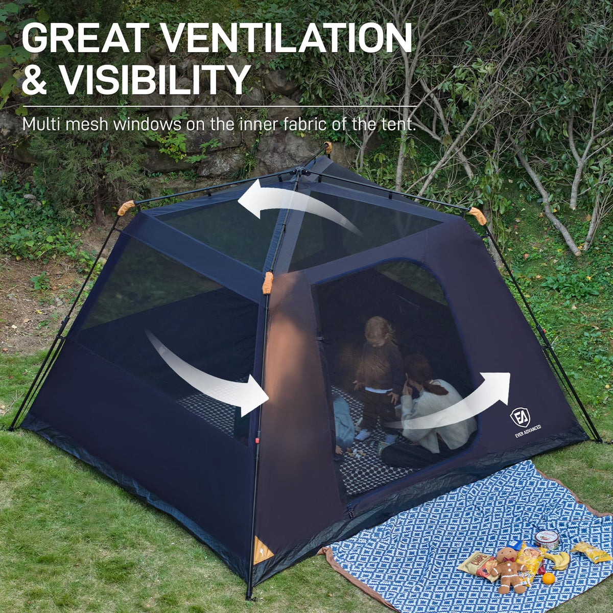 EVER ADVANCED Blackout 6 Person Camping Tent, Instant Cabin Tent for Family with Vestibule and