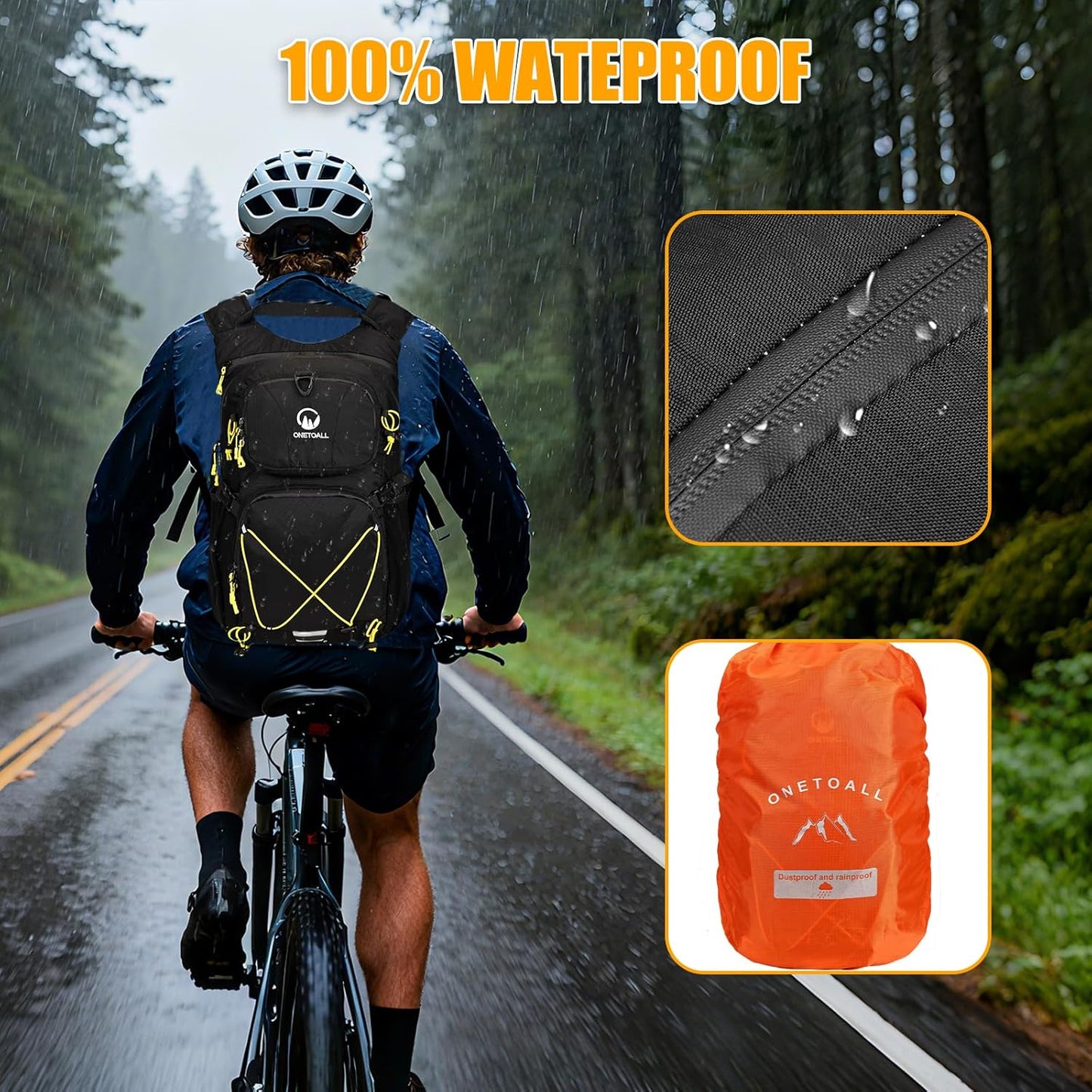 Hydration Backpack 22L, Hiking Backpack with 2L Leakproof Bladder, Sewn-in Rain Cover, Insulated Compartment for Men & Women Running, Cycling, Camping