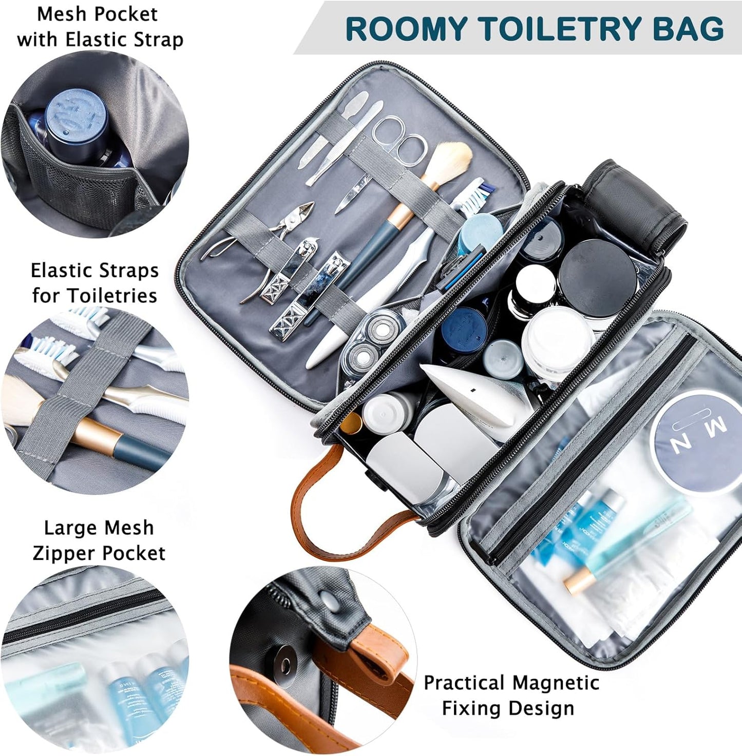 BAGSPRITE Large Toiletry Bag for Men, Women Travel Bag with Hanging Hook, Water-resistant Makeup Cosmetic Bag Shaving Kit Organizer, Bathroom Bag for Traveling